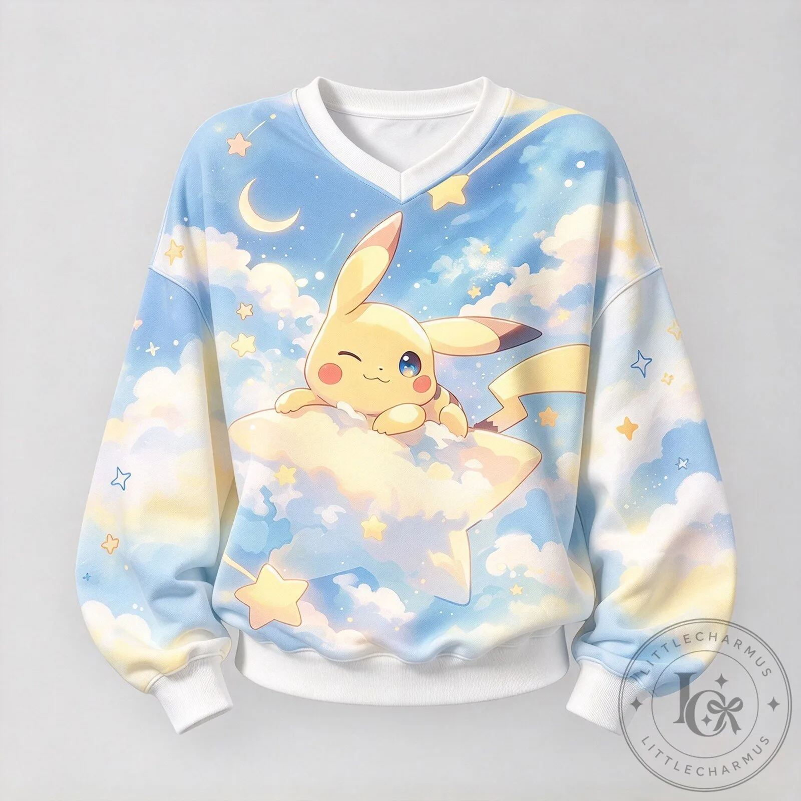 Pikachu Star Cloud Sky Kawaii Anime Cartoon Character V-Neck Sweatshirt 5 Pikachu Star Cloud Sky Kawaii Anime Cartoon Character V-Neck Sweatshirt