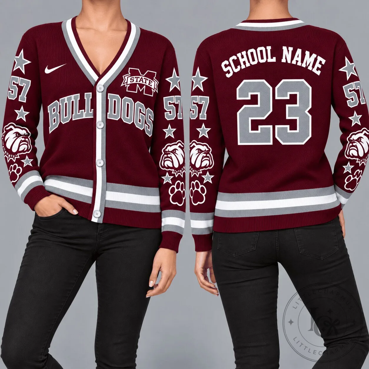 Mississippi State Bulldogs NCAA Embroidered Maroon Cardigan Sweater