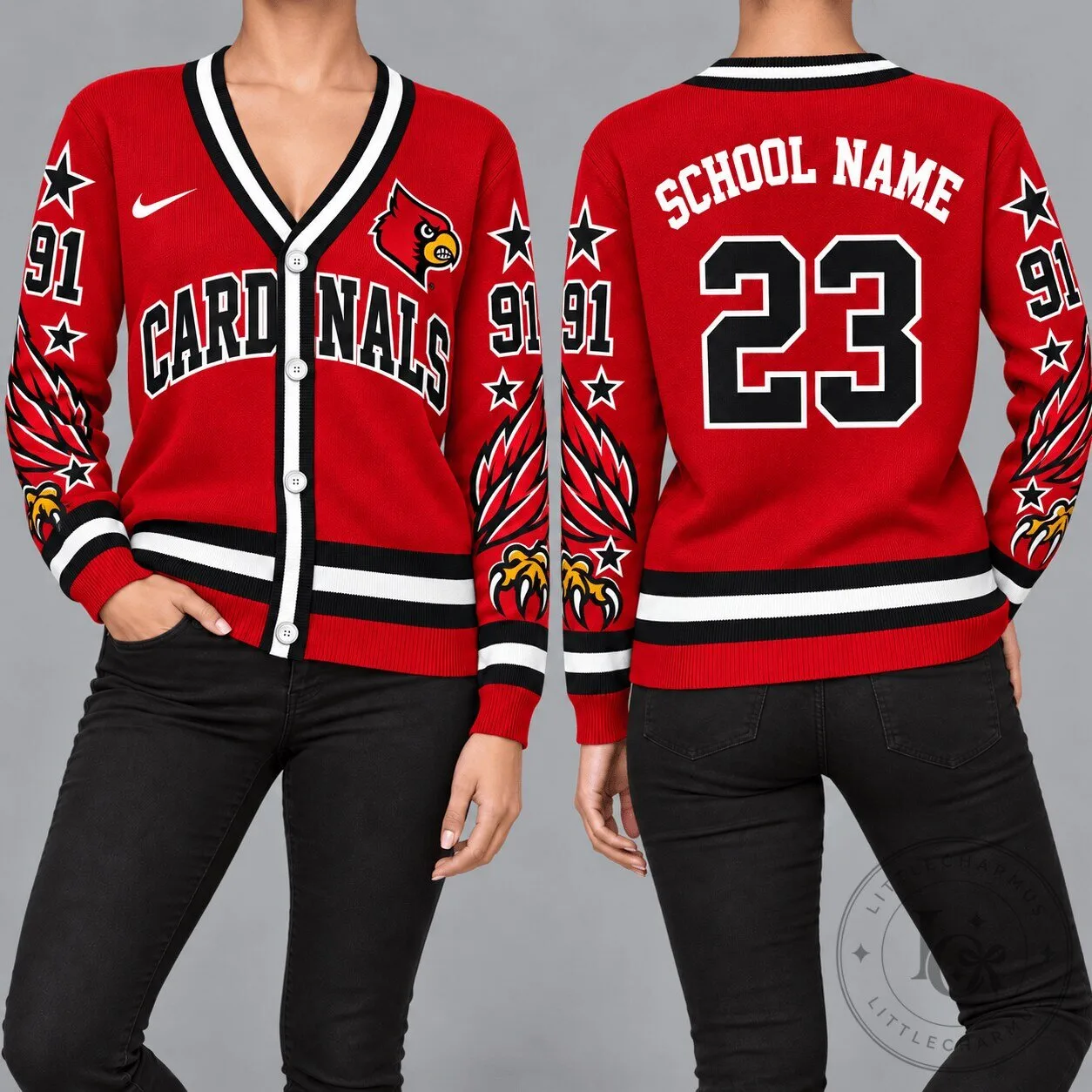 Louisville Cardinals NCAA Retro Star Sleeve Cardigan Sweater