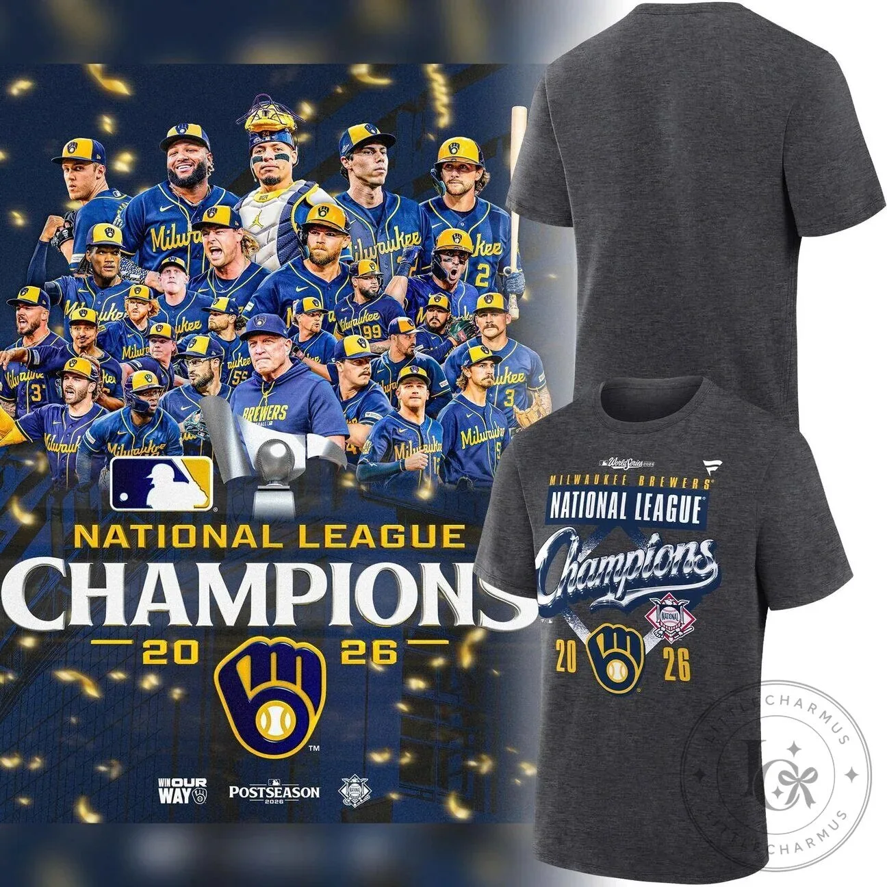 2026 Gray T-Shirt for Milwaukee Brewers National League Champions 2 2026 Gray T-Shirt for Milwaukee Brewers National League Champions