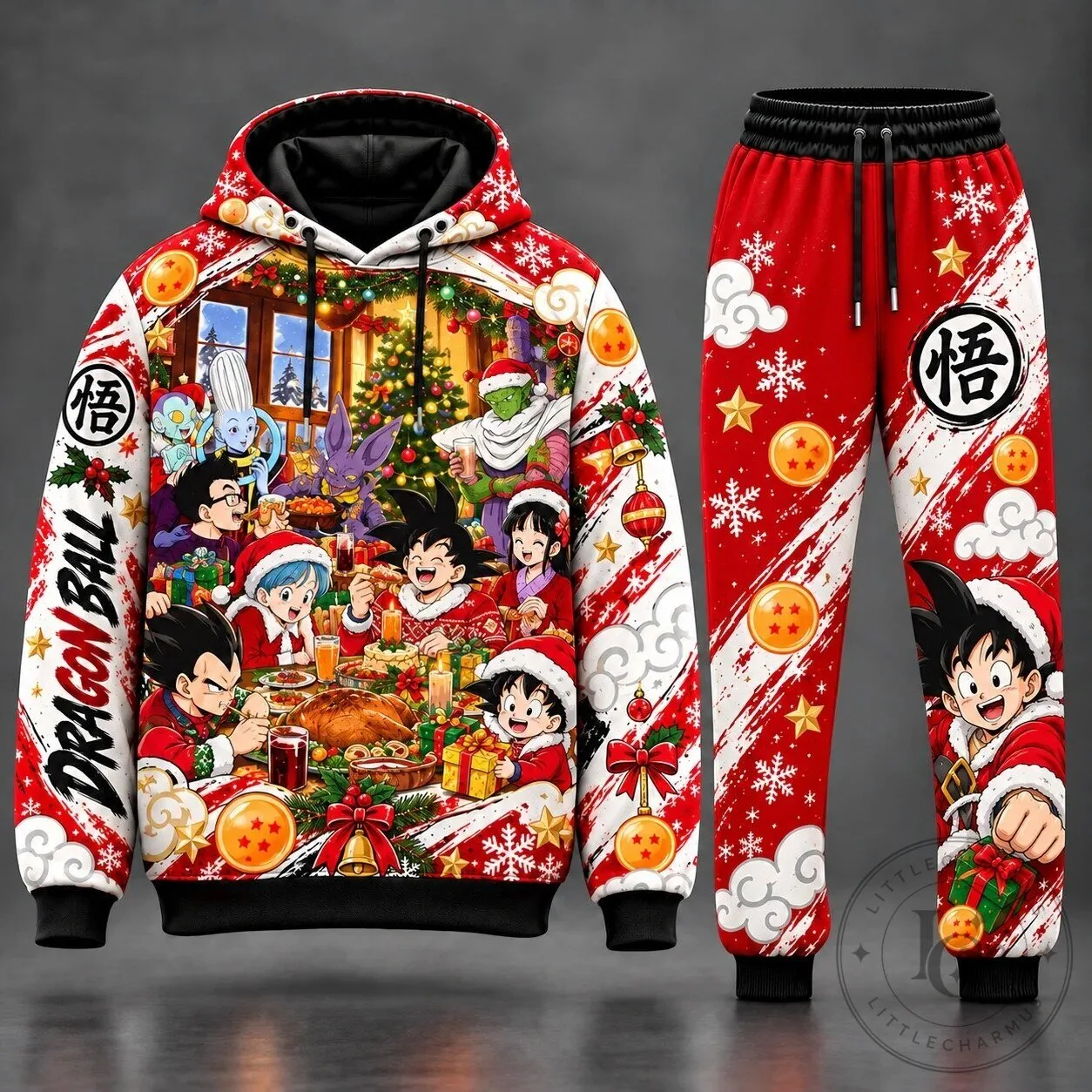 Dragon Ball Z Christmas Holiday Feast Goku Vegeta Anime Pullover Hoodie