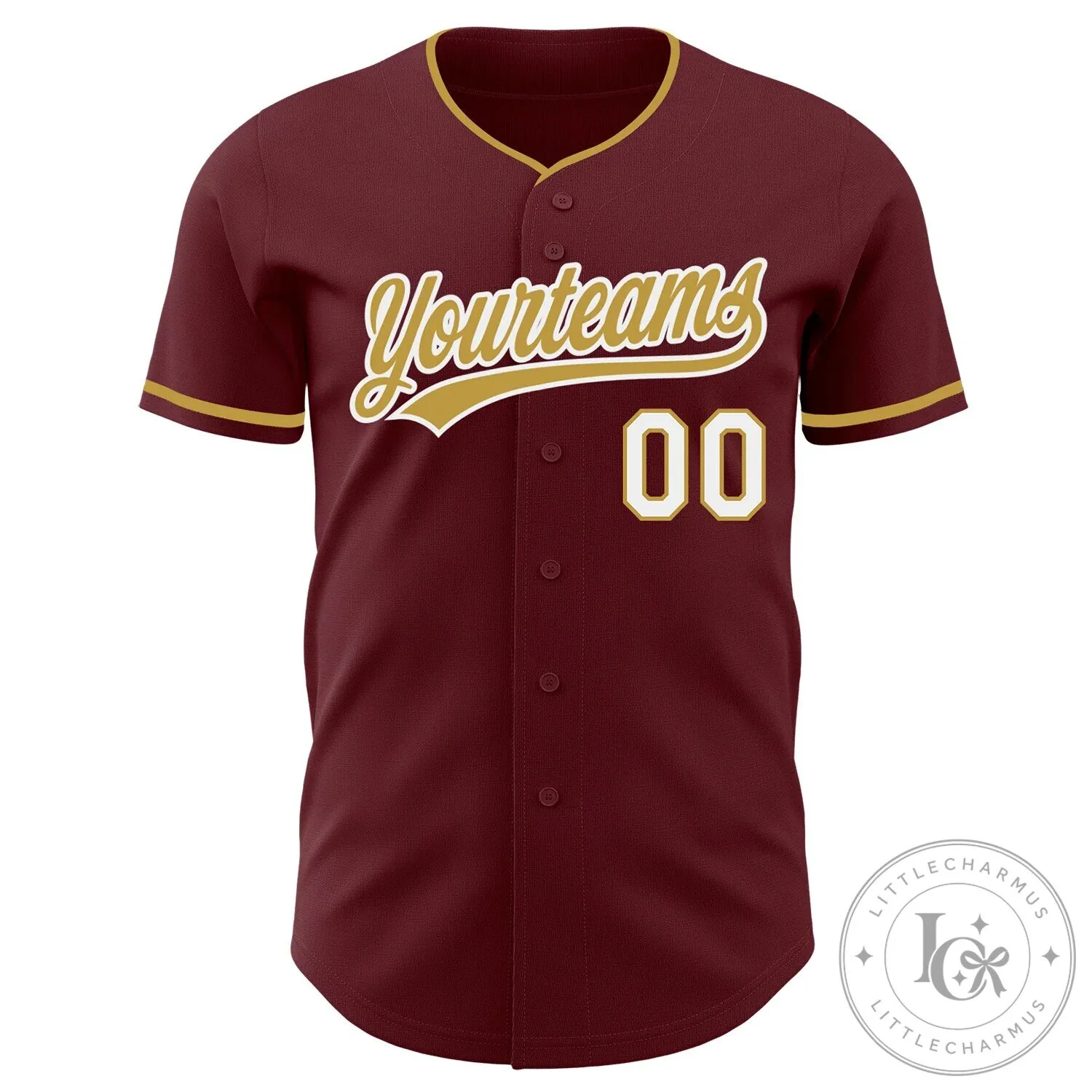 Custom Burgundy Gold White Authentic Baseball Jersey with Your Name and Number 10 Custom Burgundy Gold White Authentic Baseball Jersey with Your Name and Number