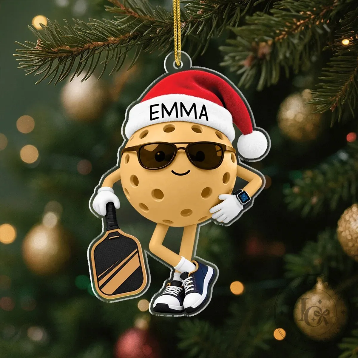 Personalized Pickleball Christmas Ornament with Santa Hat and Sunglasses 11 Personalized Pickleball Christmas Ornament with Santa Hat and Sunglasses
