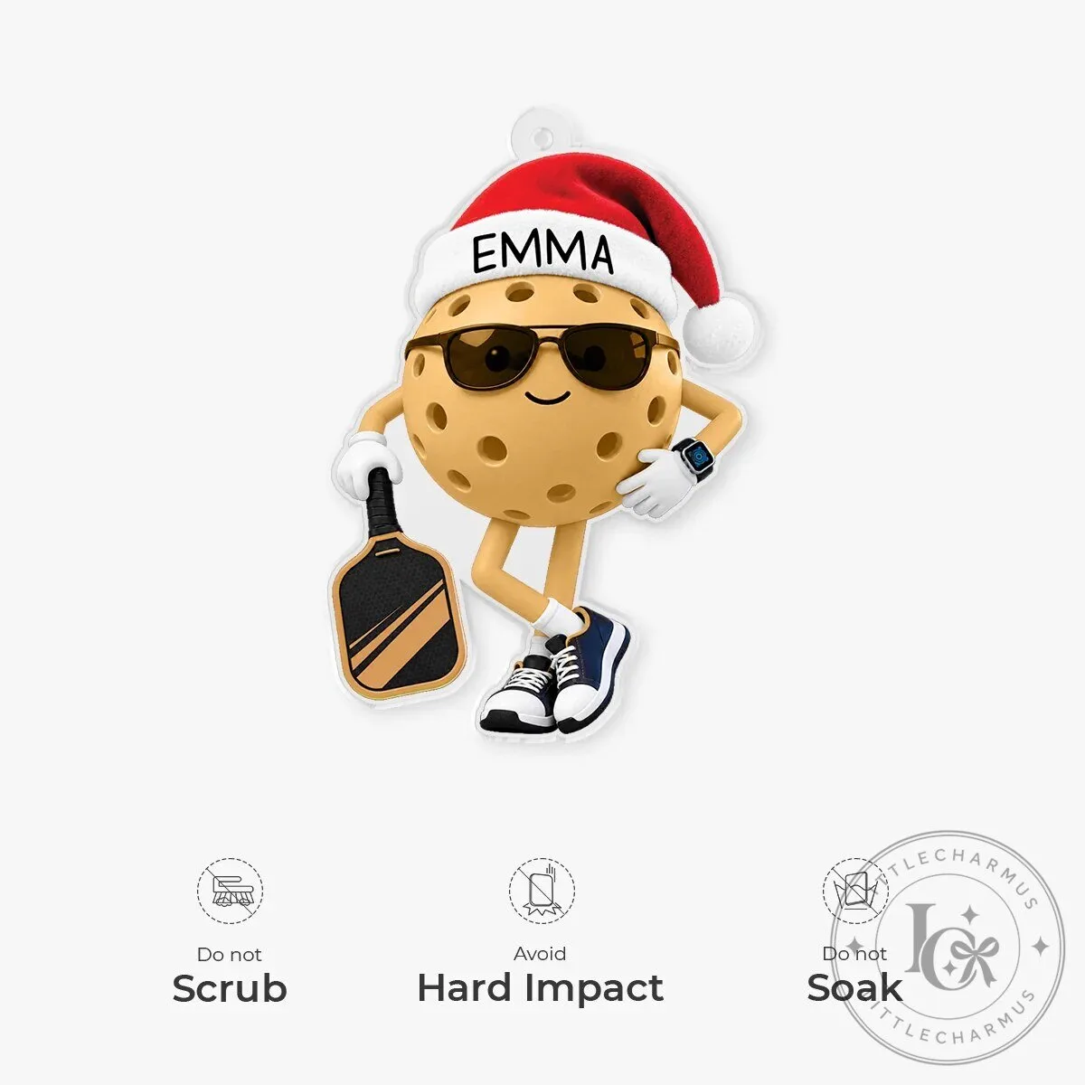 Personalized Pickleball Christmas Ornament with Santa Hat and Sunglasses 14 Personalized Pickleball Christmas Ornament with Santa Hat and Sunglasses