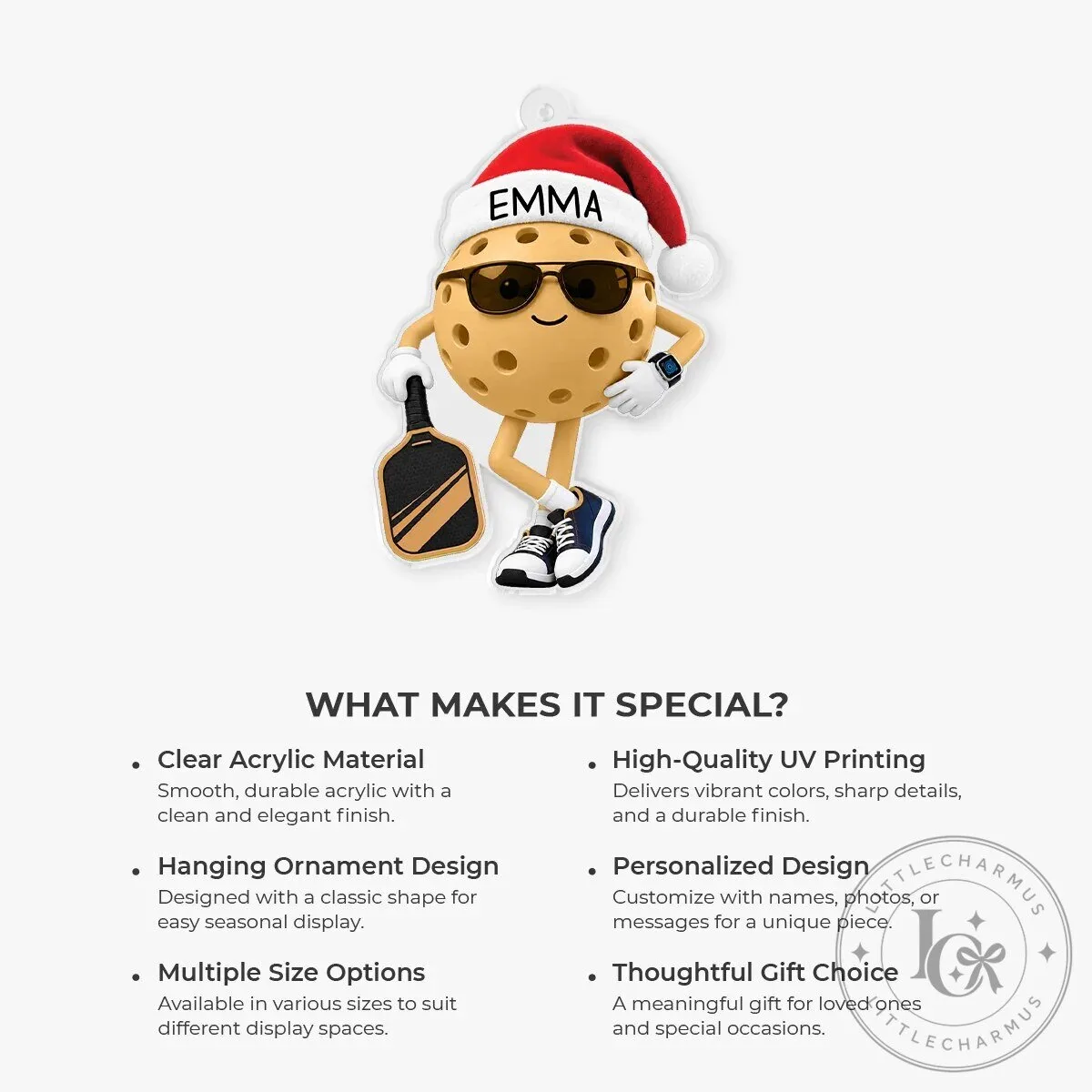 Personalized Pickleball Christmas Ornament with Santa Hat and Sunglasses 15 Personalized Pickleball Christmas Ornament with Santa Hat and Sunglasses