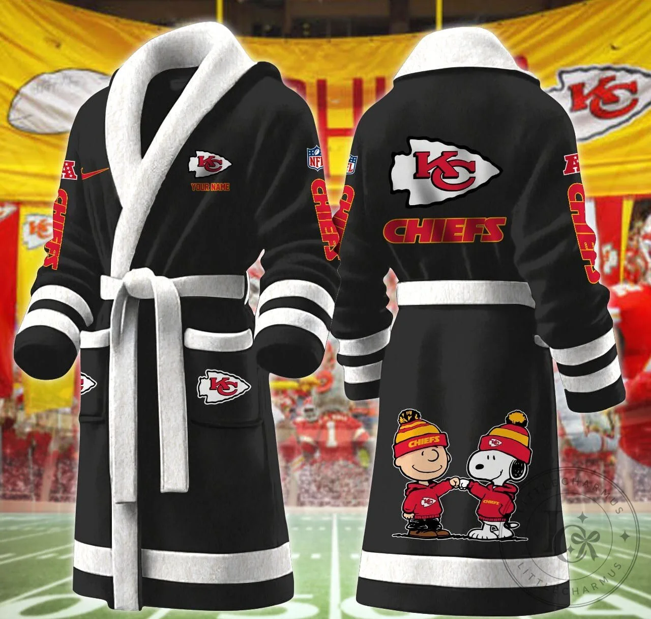 Kansas City Chiefs Snoopy and Charlie Brown Fleece Bathrobe 15 Kansas City Chiefs Snoopy and Charlie Brown Fleece Bathrobe