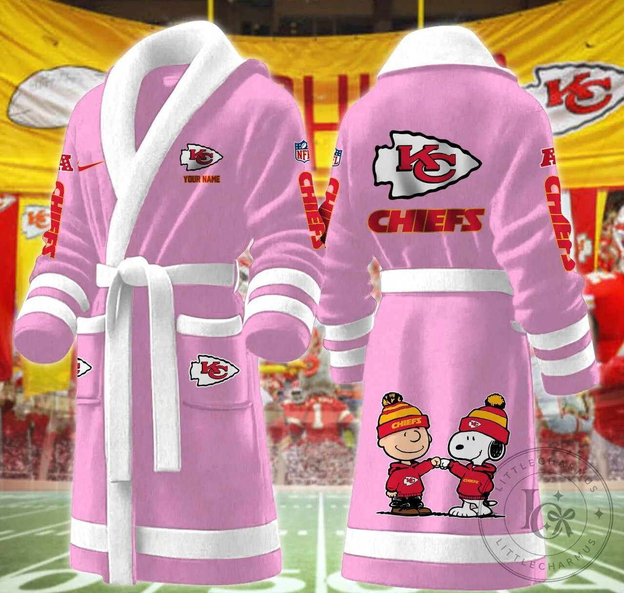 Kansas City Chiefs Snoopy and Charlie Brown Fleece Bathrobe 16 Kansas City Chiefs Snoopy and Charlie Brown Fleece Bathrobe
