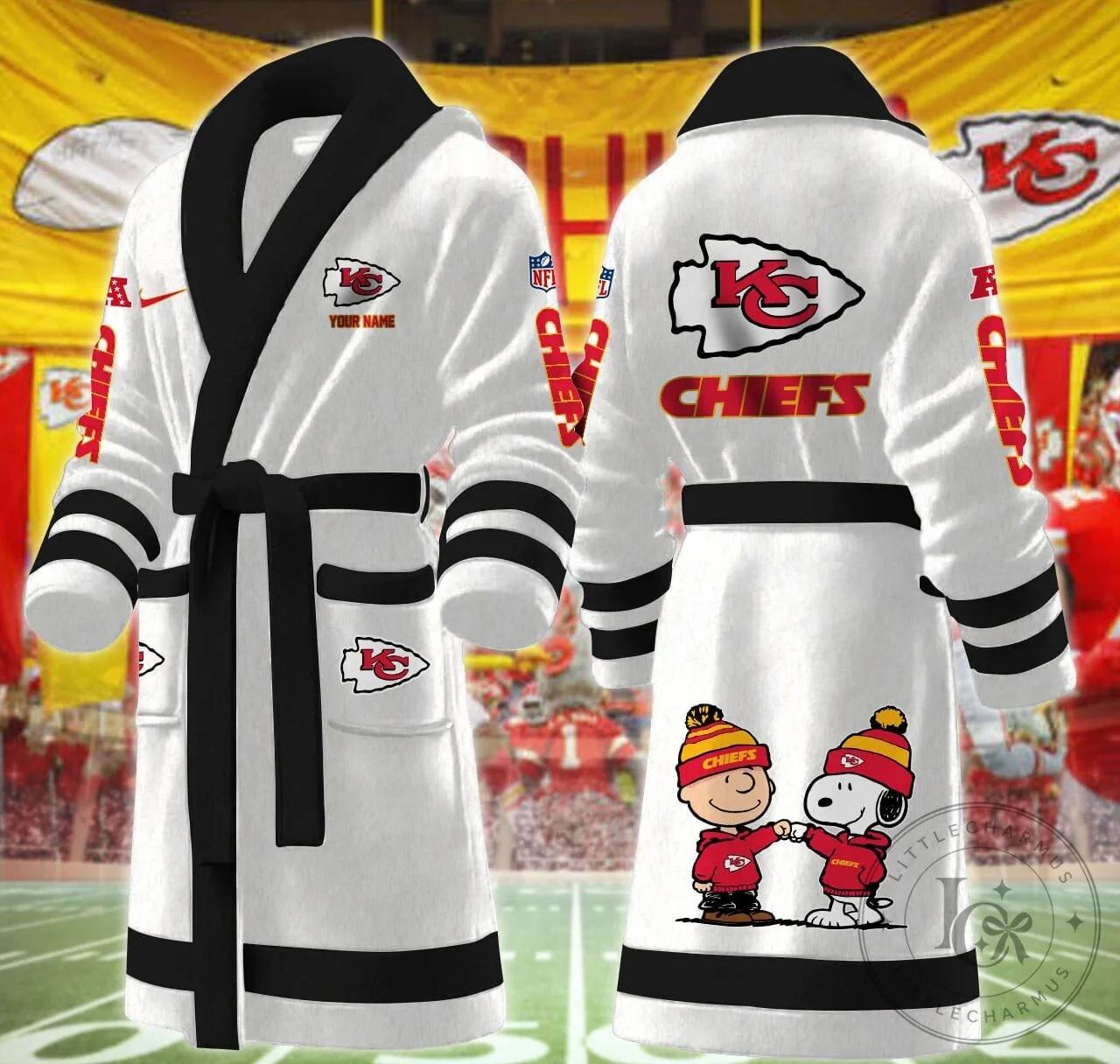Kansas City Chiefs Snoopy and Charlie Brown Fleece Bathrobe 17 Kansas City Chiefs Snoopy and Charlie Brown Fleece Bathrobe