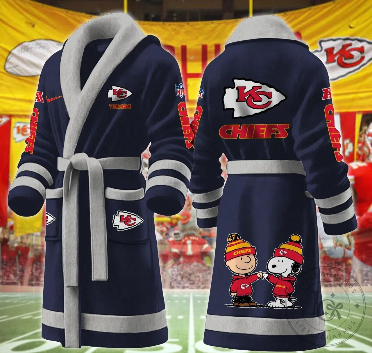 Kansas City Chiefs Snoopy and Charlie Brown Fleece Bathrobe 18 Kansas City Chiefs Snoopy and Charlie Brown Fleece Bathrobe