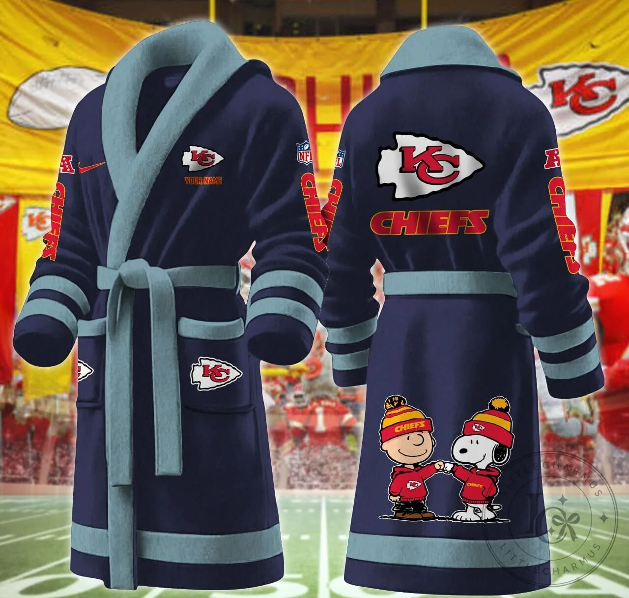 Kansas City Chiefs Snoopy and Charlie Brown Fleece Bathrobe 19 Kansas City Chiefs Snoopy and Charlie Brown Fleece Bathrobe