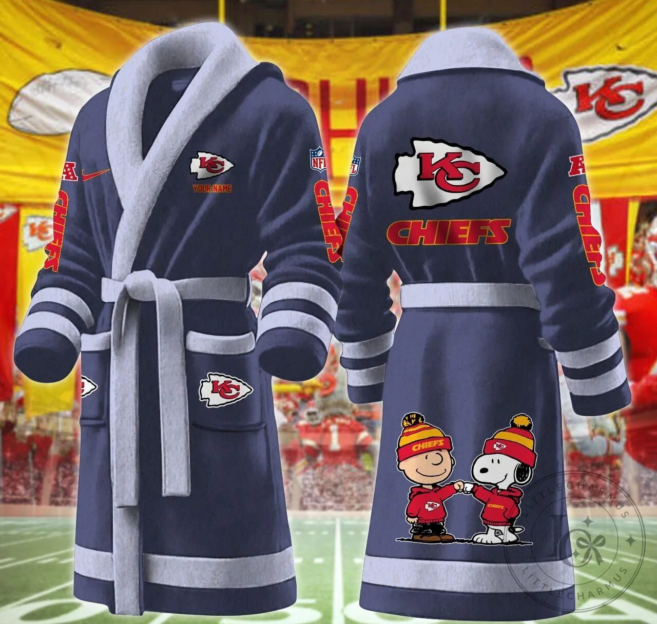 Kansas City Chiefs Snoopy and Charlie Brown Fleece Bathrobe 20 Kansas City Chiefs Snoopy and Charlie Brown Fleece Bathrobe