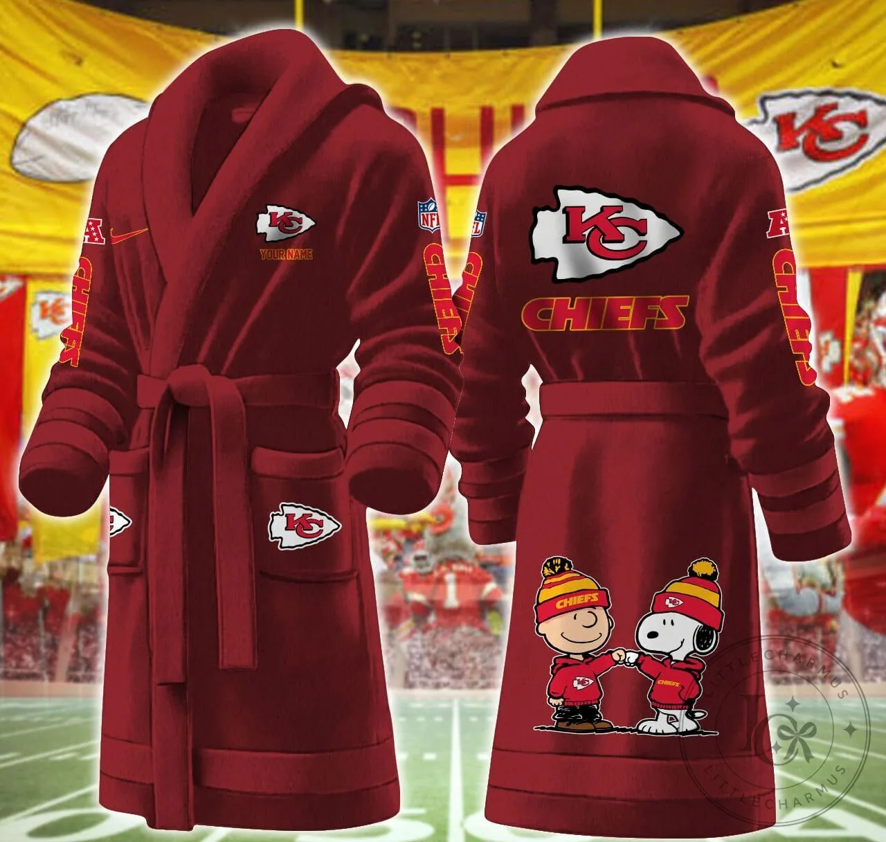 Kansas City Chiefs Snoopy and Charlie Brown Fleece Bathrobe 21 Kansas City Chiefs Snoopy and Charlie Brown Fleece Bathrobe