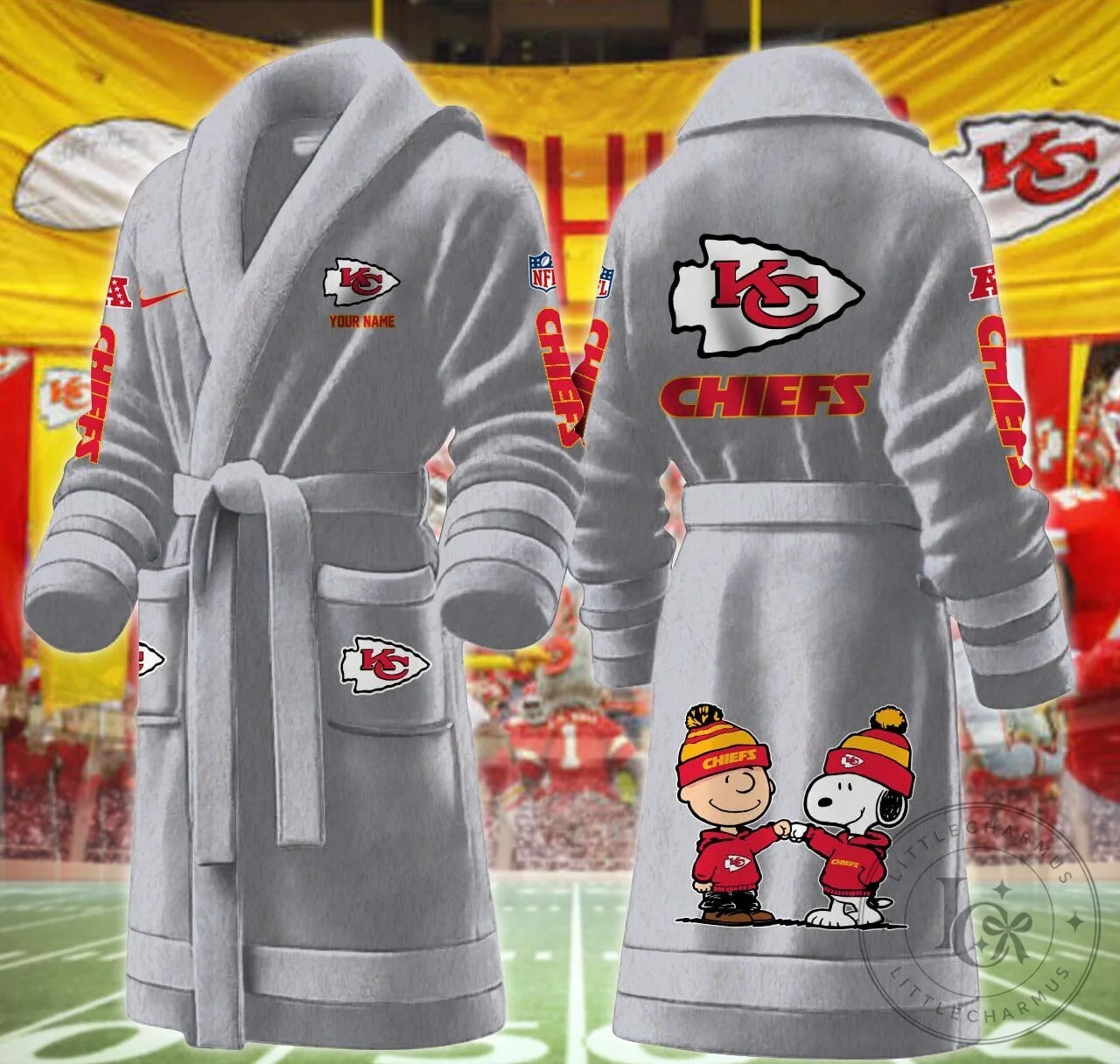 Kansas City Chiefs Snoopy and Charlie Brown Fleece Bathrobe 22 Kansas City Chiefs Snoopy and Charlie Brown Fleece Bathrobe