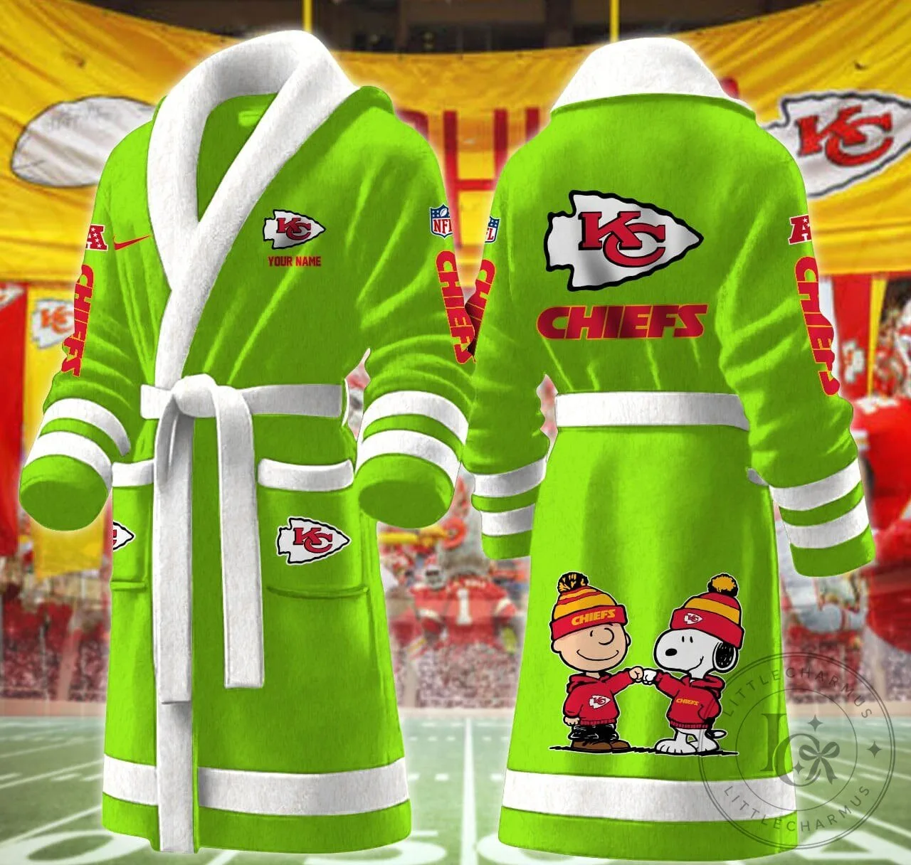 Kansas City Chiefs Snoopy and Charlie Brown Fleece Bathrobe 23 Kansas City Chiefs Snoopy and Charlie Brown Fleece Bathrobe