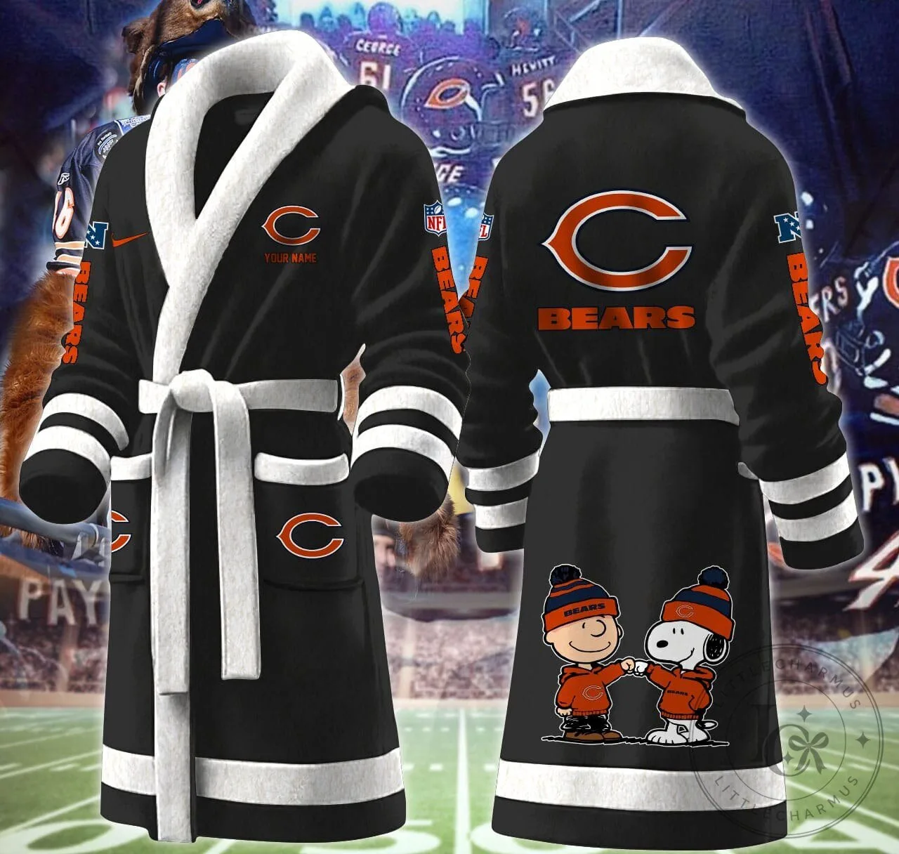 Chicago Bears Snoopy and Woodstock Fleece Bathrobe 13 Chicago Bears Snoopy and Woodstock Fleece Bathrobe