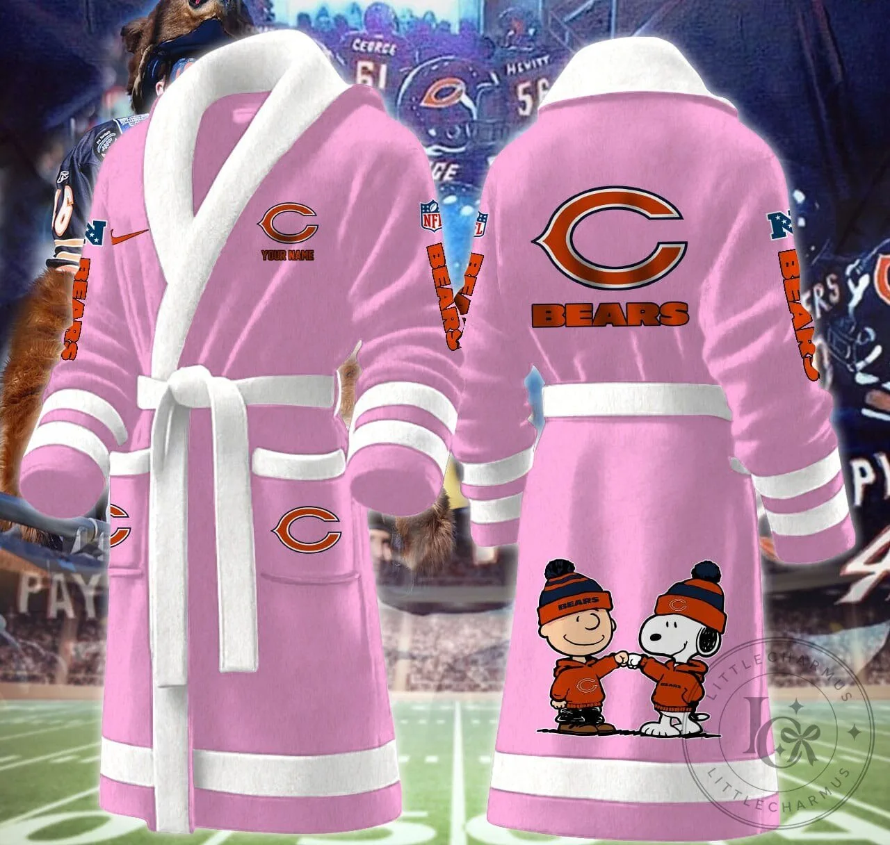 Chicago Bears Snoopy and Woodstock Fleece Bathrobe 14 Chicago Bears Snoopy and Woodstock Fleece Bathrobe