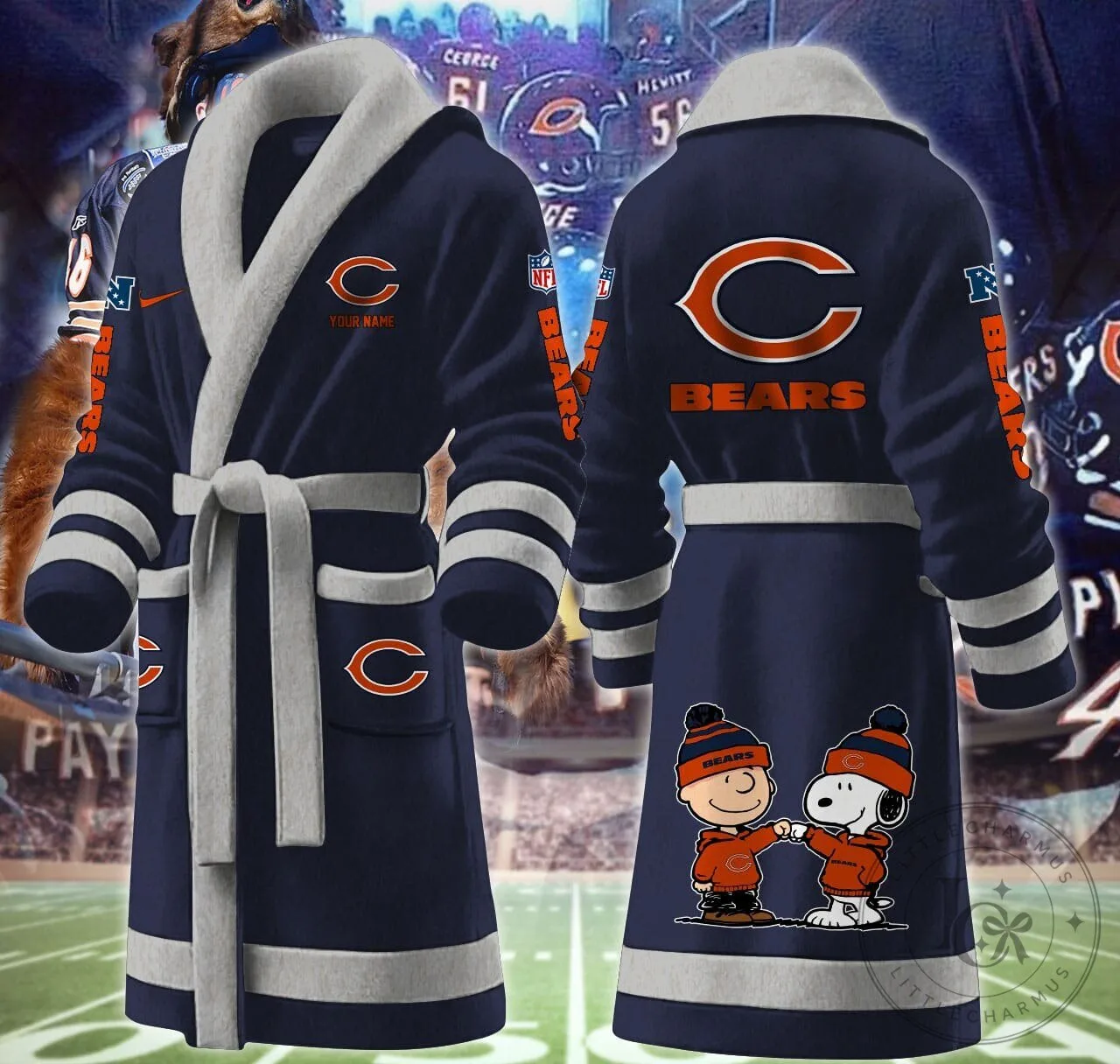 Chicago Bears Snoopy and Woodstock Fleece Bathrobe 16 Chicago Bears Snoopy and Woodstock Fleece Bathrobe