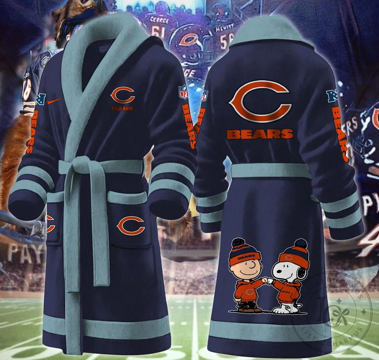Chicago Bears Snoopy and Woodstock Fleece Bathrobe 17 Chicago Bears Snoopy and Woodstock Fleece Bathrobe