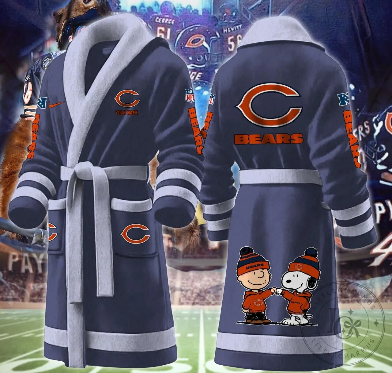 Chicago Bears Snoopy and Woodstock Fleece Bathrobe 18 Chicago Bears Snoopy and Woodstock Fleece Bathrobe