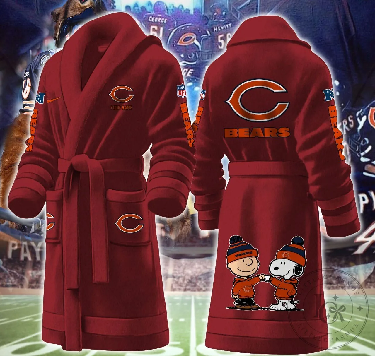 Chicago Bears Snoopy and Woodstock Fleece Bathrobe 19 Chicago Bears Snoopy and Woodstock Fleece Bathrobe