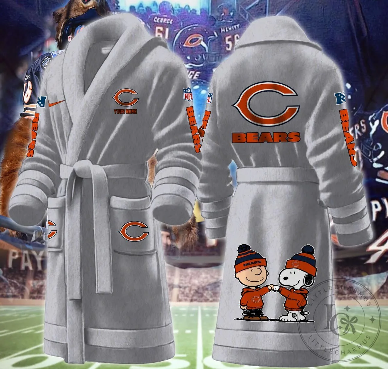 Chicago Bears Snoopy and Woodstock Fleece Bathrobe 20 Chicago Bears Snoopy and Woodstock Fleece Bathrobe