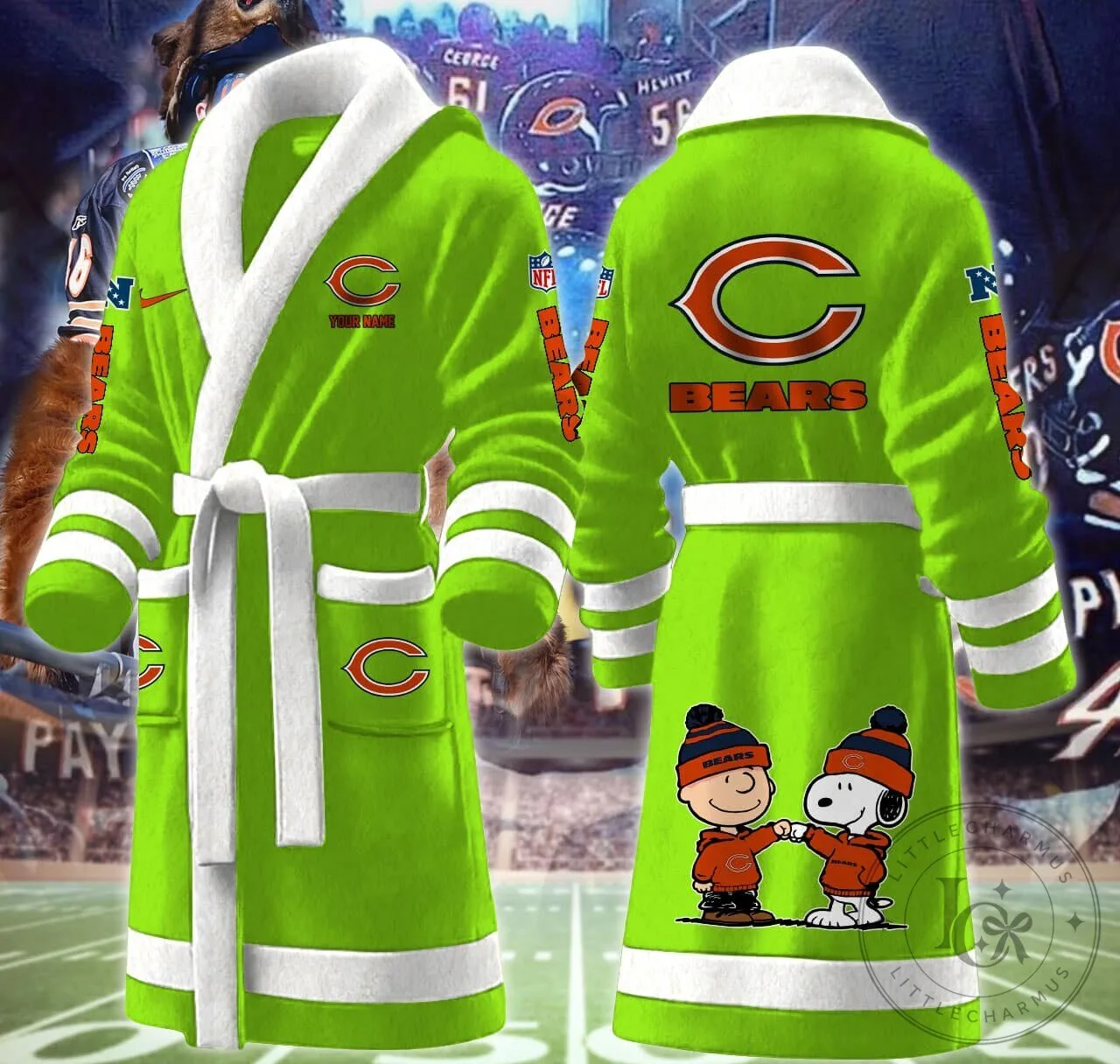 Chicago Bears Snoopy and Woodstock Fleece Bathrobe 21 Chicago Bears Snoopy and Woodstock Fleece Bathrobe