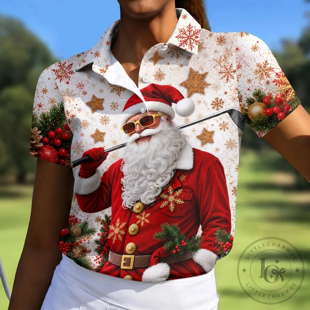 Christmas Santa Claus Golfing Snowflake Holiday Women's Sleeveless Polo Shirt 16 Christmas Santa Claus Golfing Snowflake Holiday Women