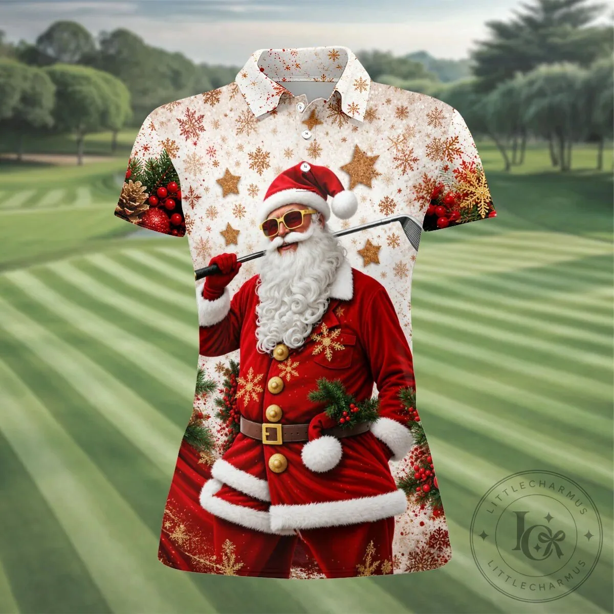 Christmas Santa Claus Golfing Snowflake Holiday Women's Sleeveless Polo Shirt 17 Christmas Santa Claus Golfing Snowflake Holiday Women