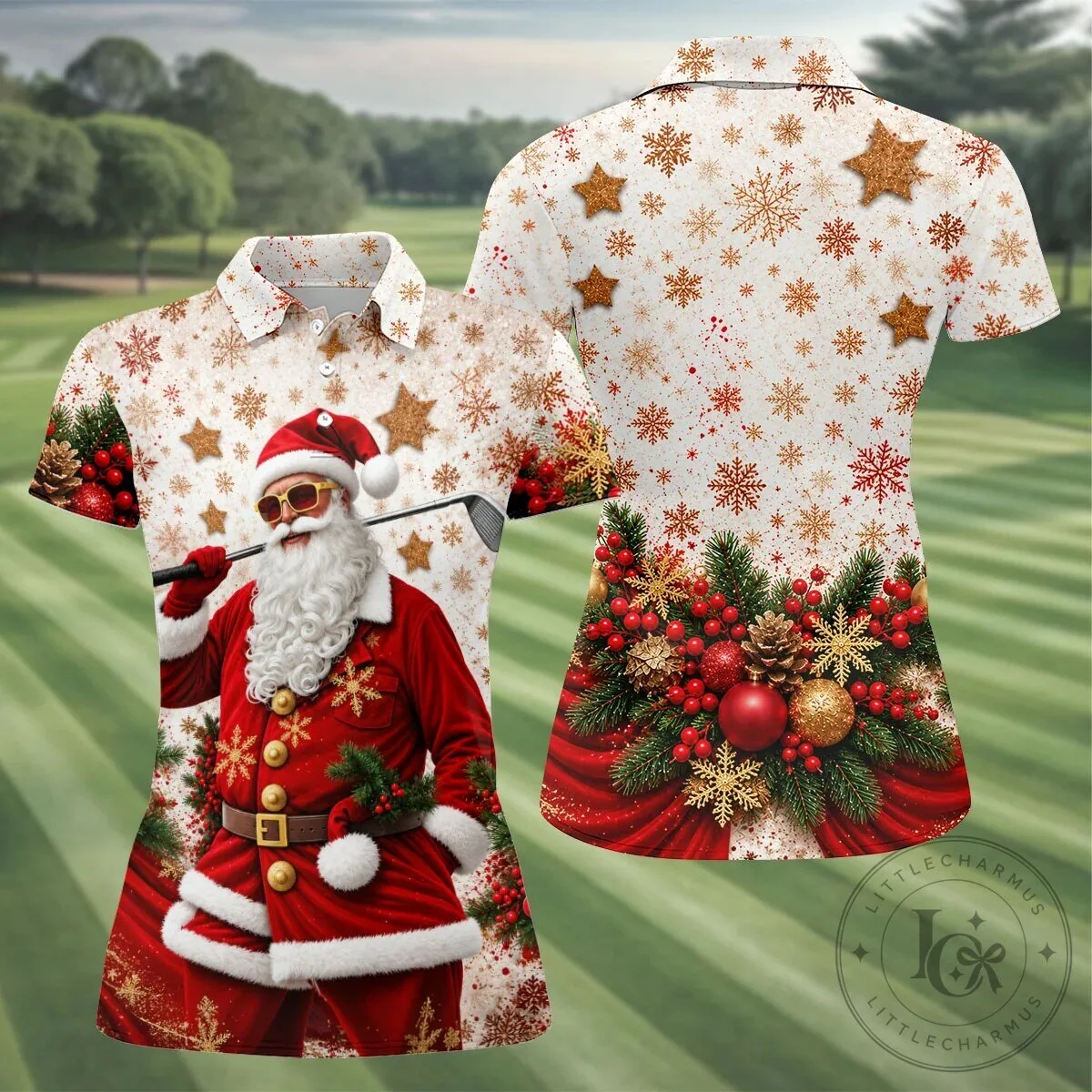 Christmas Santa Claus Golfing Snowflake Holiday Women's Sleeveless Polo Shirt 18 Christmas Santa Claus Golfing Snowflake Holiday Women