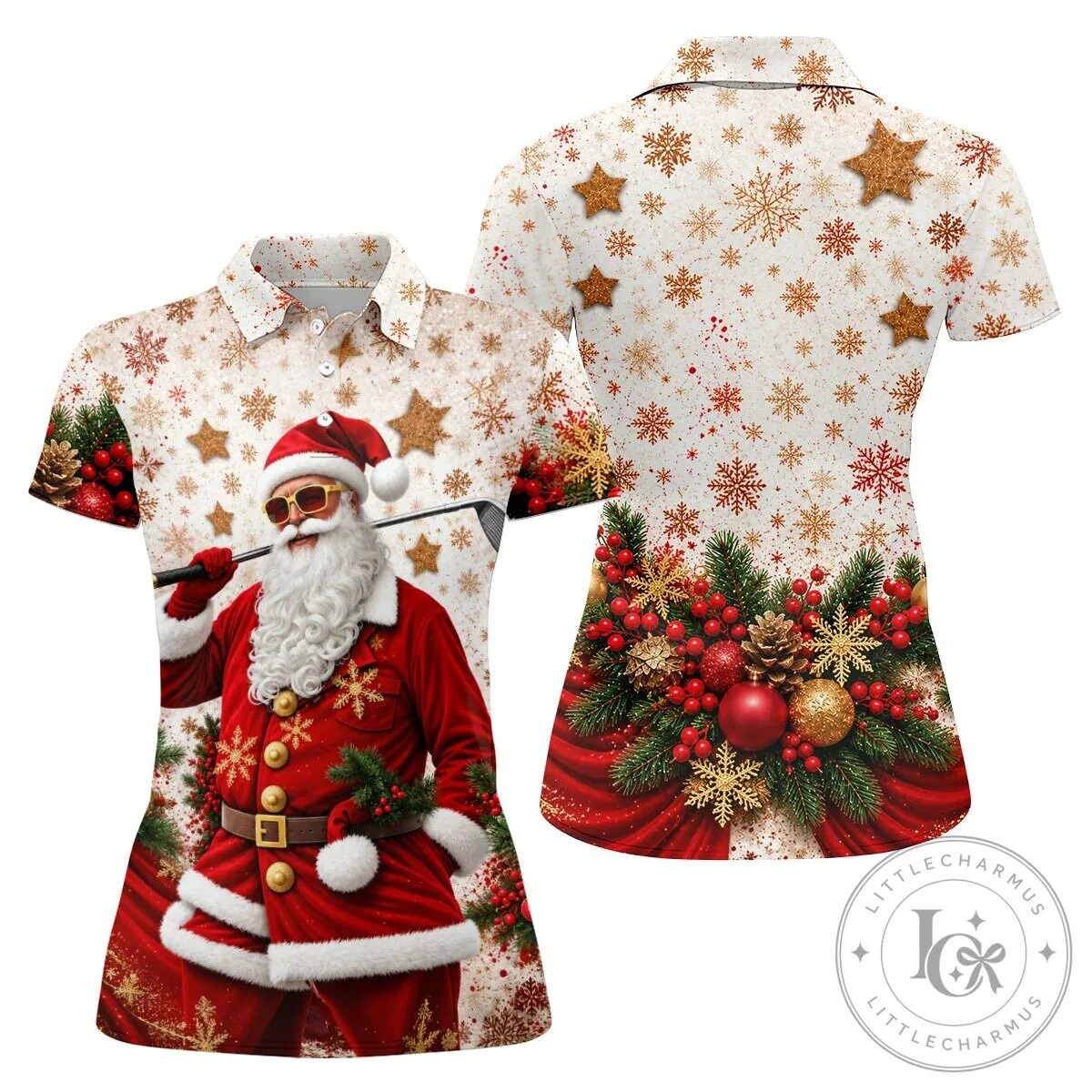 Christmas Santa Claus Golfing Snowflake Holiday Women's Sleeveless Polo Shirt 20 Christmas Santa Claus Golfing Snowflake Holiday Women