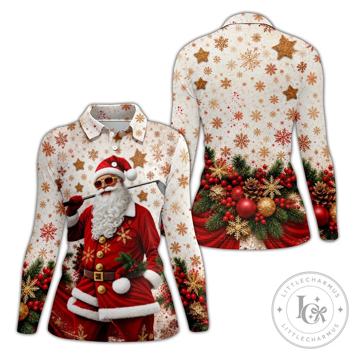 Christmas Santa Claus Golfing Snowflake Holiday Women's Sleeveless Polo Shirt 22 Christmas Santa Claus Golfing Snowflake Holiday Women