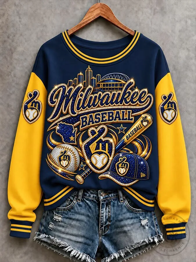 Milwaukee Baseball Team Skyline Rhinestone Sweatshirt