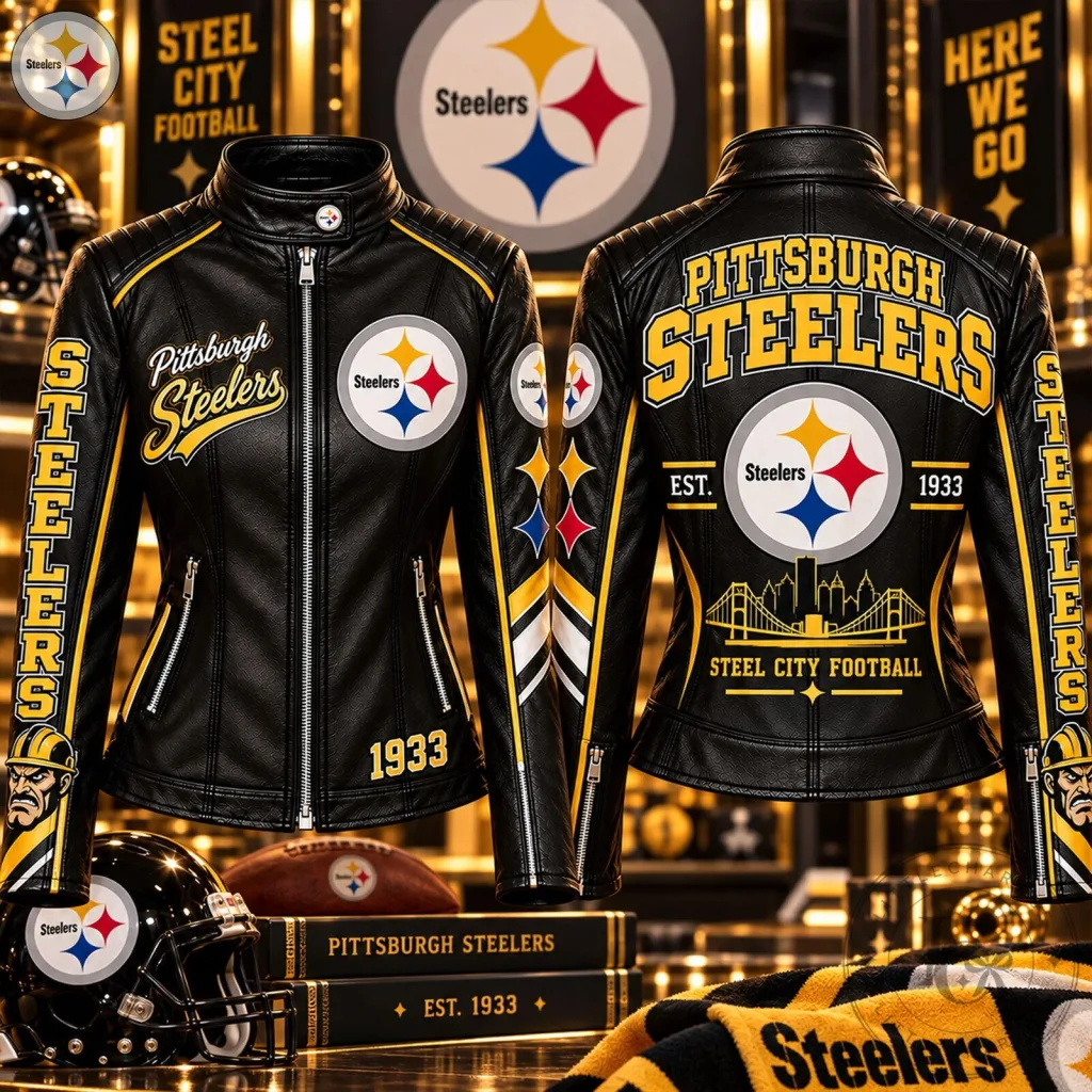 Pittsburgh Steelers Football Team Black Leather Biker Jacket for Women Pittsburgh Steelers Football Team Black Leather Biker Jacket for Women