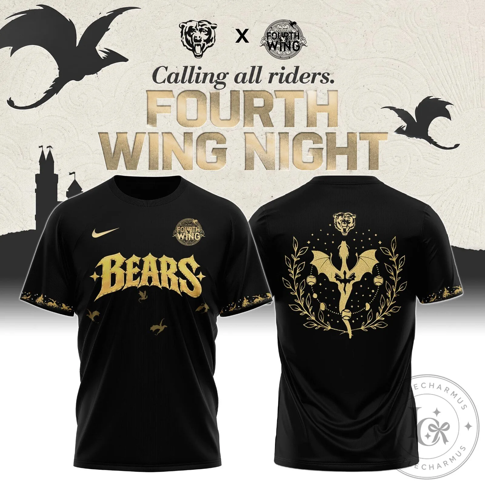 Chicago Bears Fourth Wing Night Black and Gold Dragon Football Jersey 3 Chicago Bears Fourth Wing Night Black and Gold Dragon Football Jersey