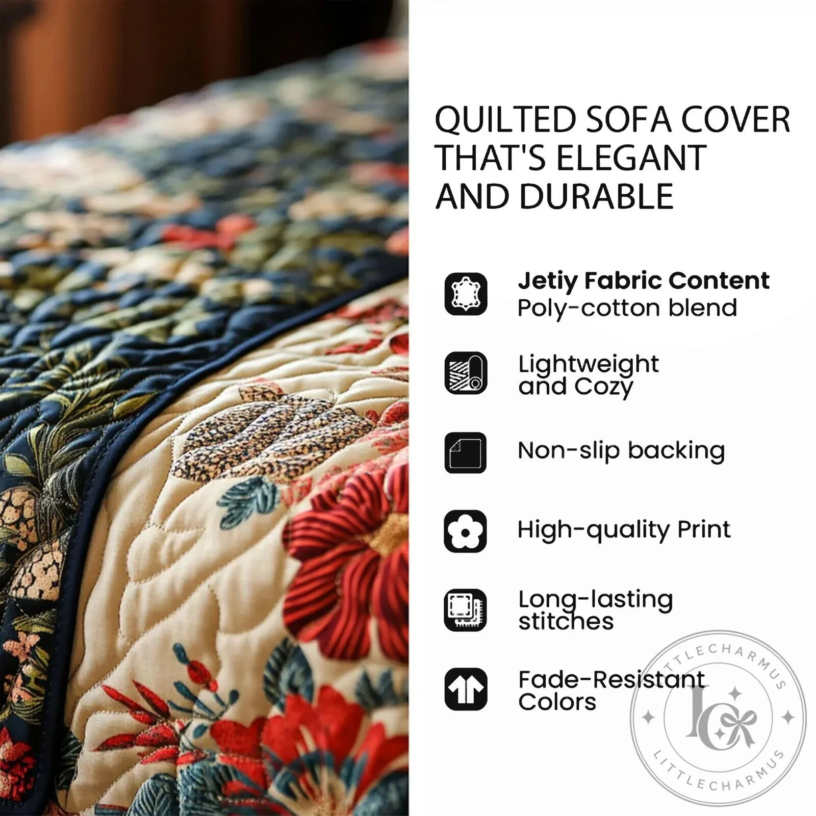 Garden Library Cats Quilted Sofa Cover with Book and Floral Pattern 18 Garden Library Cats Quilted Sofa Cover with Book and Floral Pattern