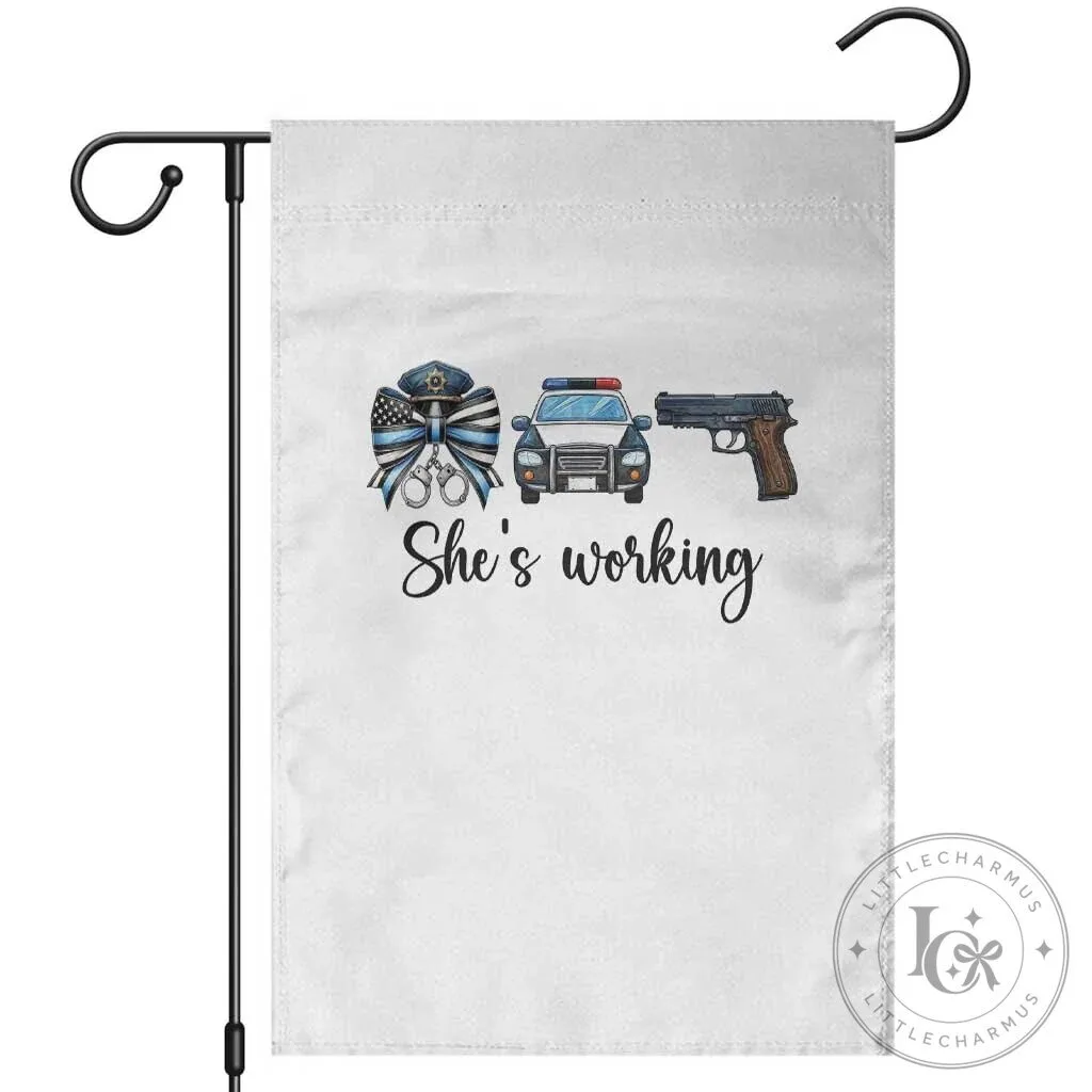 Police Coquette Bow First Responder Pride Garden Flag She Is Working
