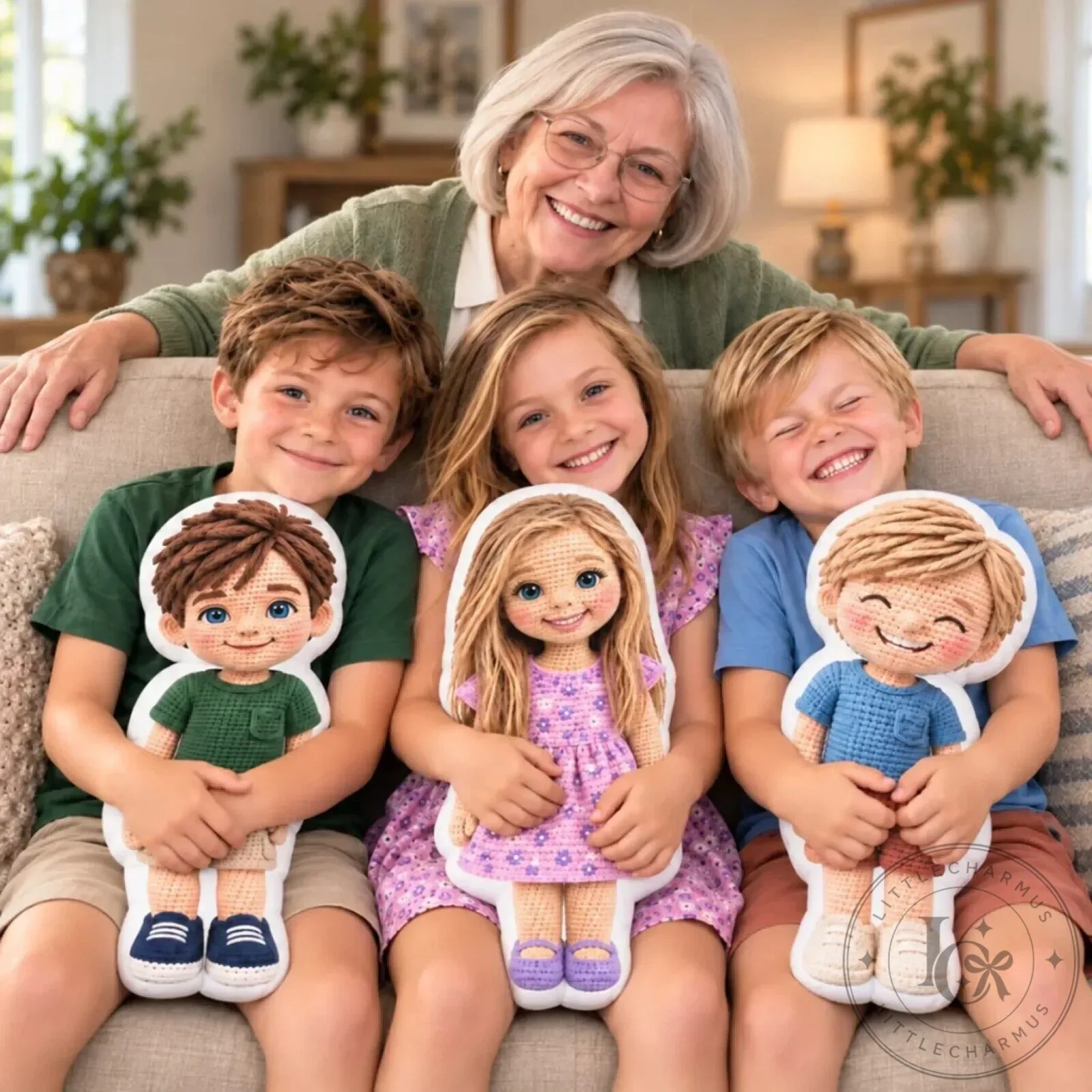 Personalized Custom Photo Crochet-Style Family Doll Shaped Pillow 10 Personalized Custom Photo Crochet-Style Family Doll Shaped Pillow