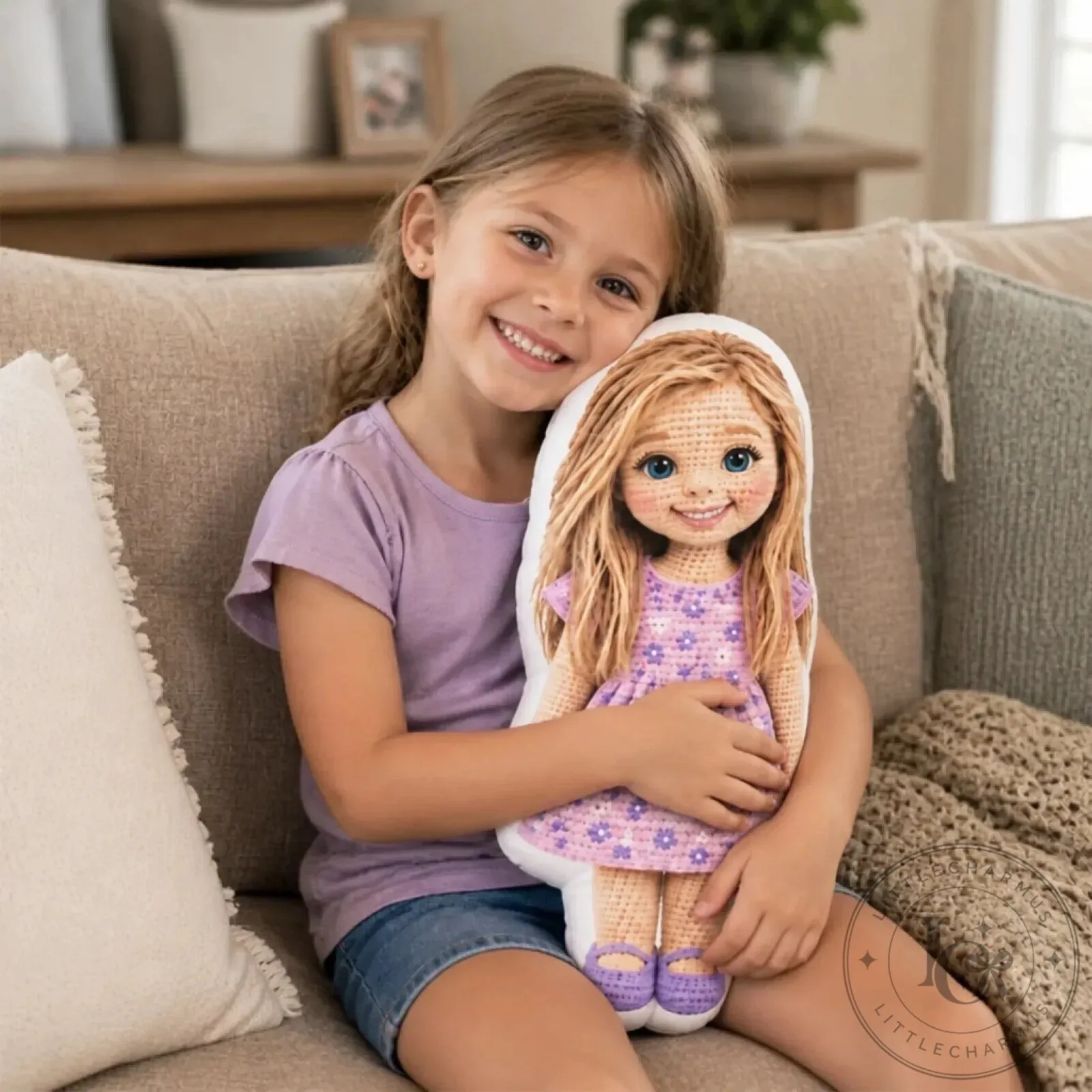 Personalized Custom Photo Crochet-Style Family Doll Shaped Pillow 12 Personalized Custom Photo Crochet-Style Family Doll Shaped Pillow