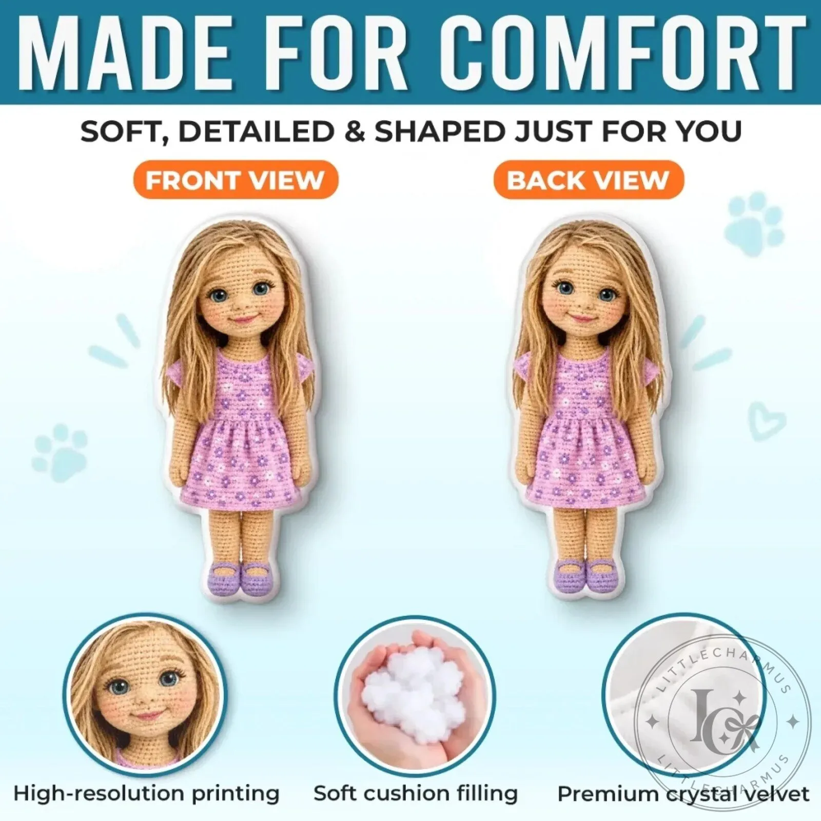 Personalized Custom Photo Crochet-Style Family Doll Shaped Pillow 15 Personalized Custom Photo Crochet-Style Family Doll Shaped Pillow