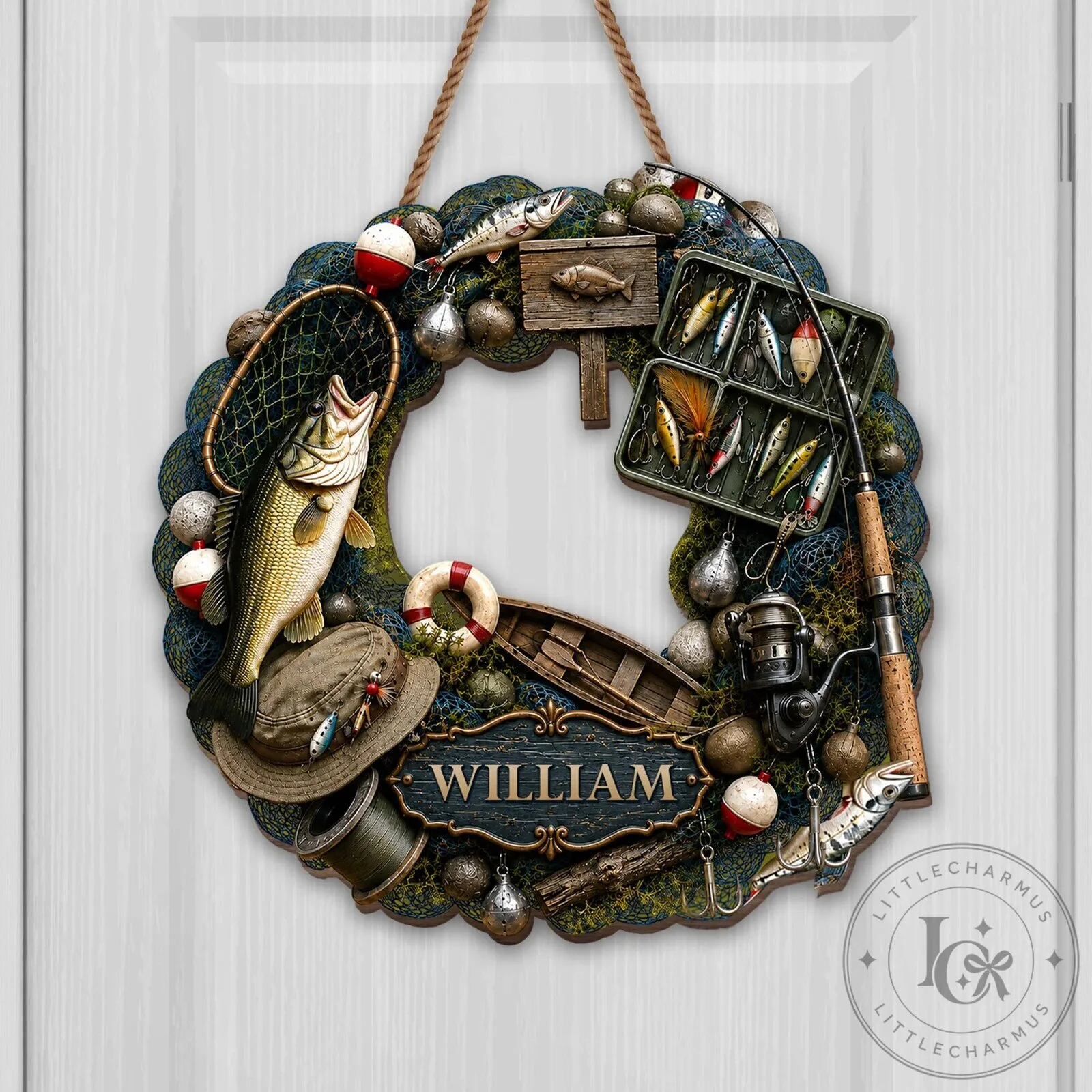 Personalized Fishing Wreath Custom Name Gift for Fishing Lovers Home Decor 10 Personalized Fishing Wreath Custom Name Gift for Fishing Lovers Home Decor