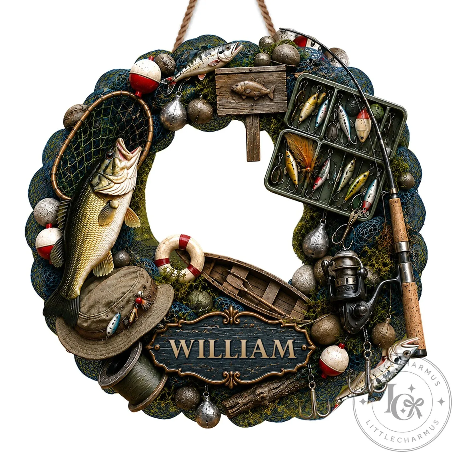 Personalized Fishing Wreath Custom Name Gift for Fishing Lovers Home Decor 13 Personalized Fishing Wreath Custom Name Gift for Fishing Lovers Home Decor