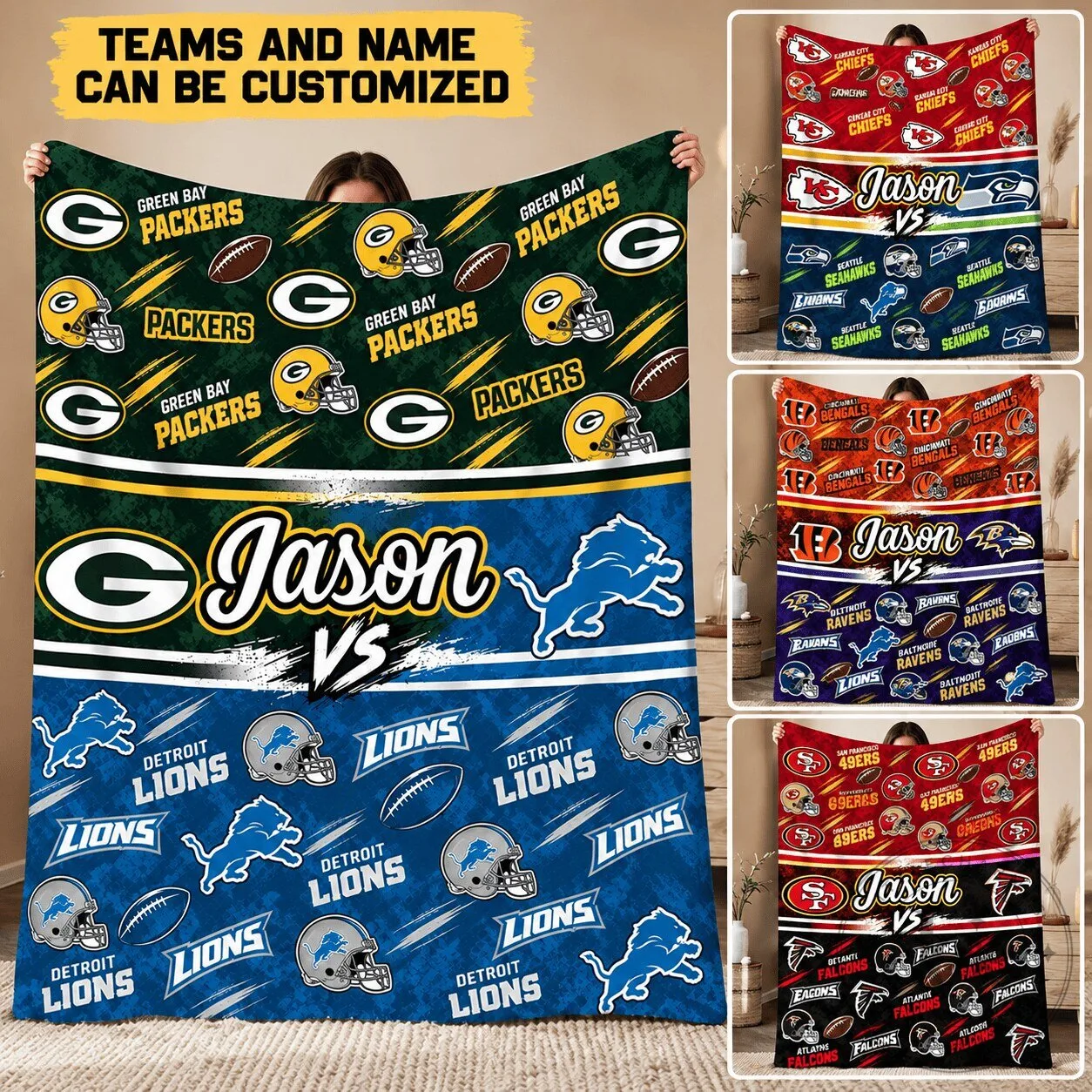 Green Bay Packers Versus Detroit Lions NFL Football Personalized Fleece Blanket 1 Green Bay Packers Versus Detroit Lions NFL Football Personalized Fleece Blanket