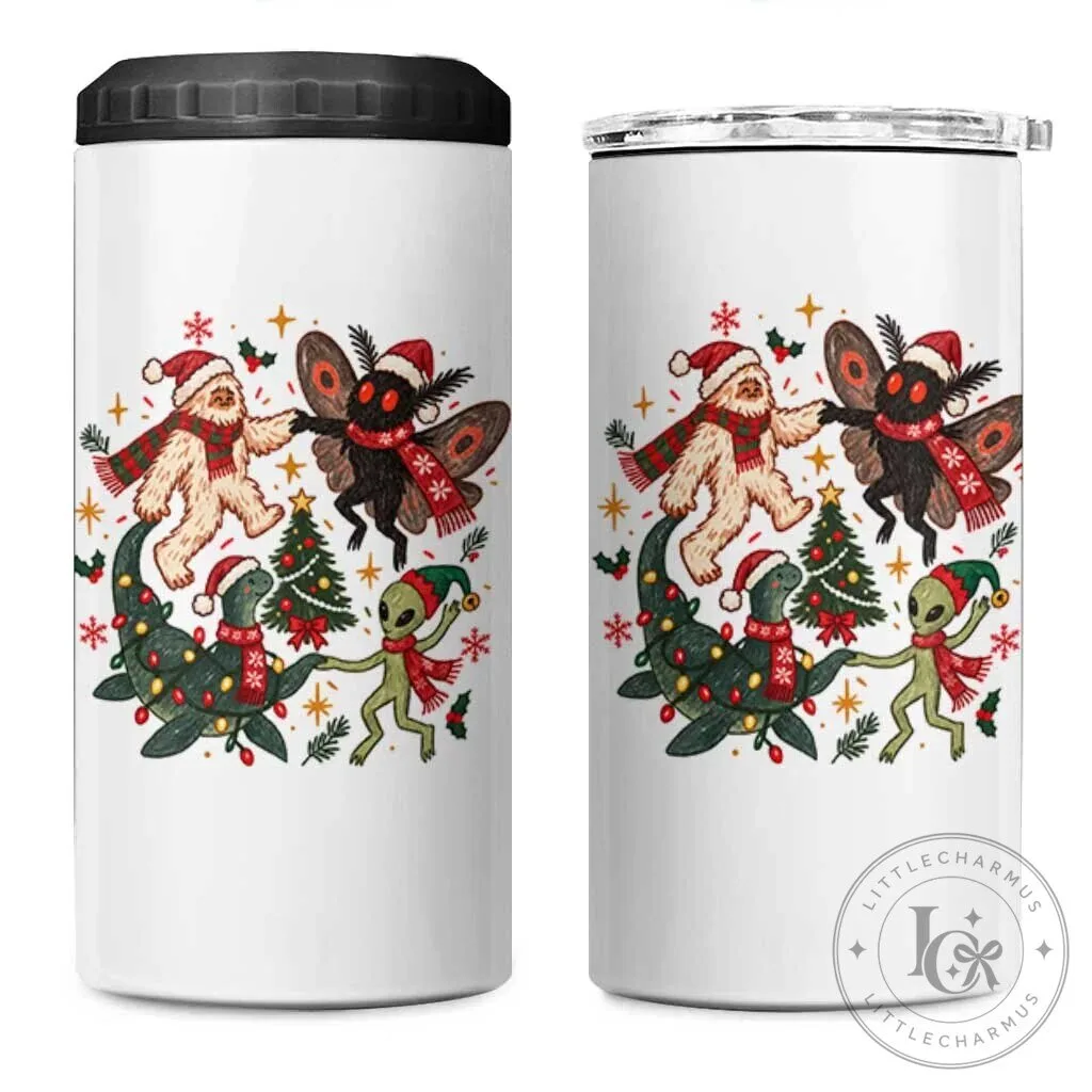 Christmas Cryptid Dancing Bigfoot Mothman Nessie Alien Holiday Can Cooler Tumbler 1 Christmas Cryptid Dancing Bigfoot Mothman Nessie Alien Holiday Can Cooler Tumbler