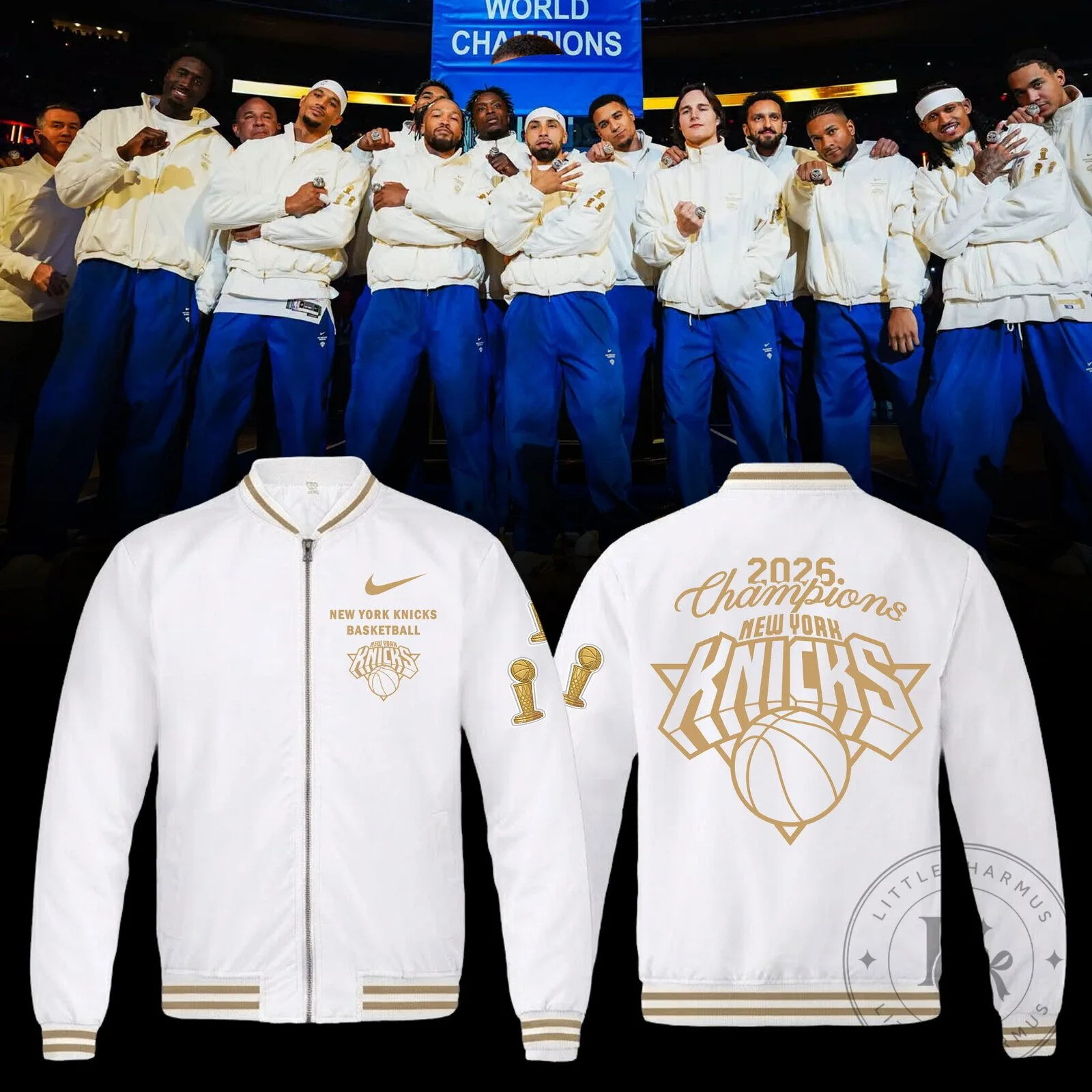 New York Knicks 2026 NBA Champions White Bomber Jacket