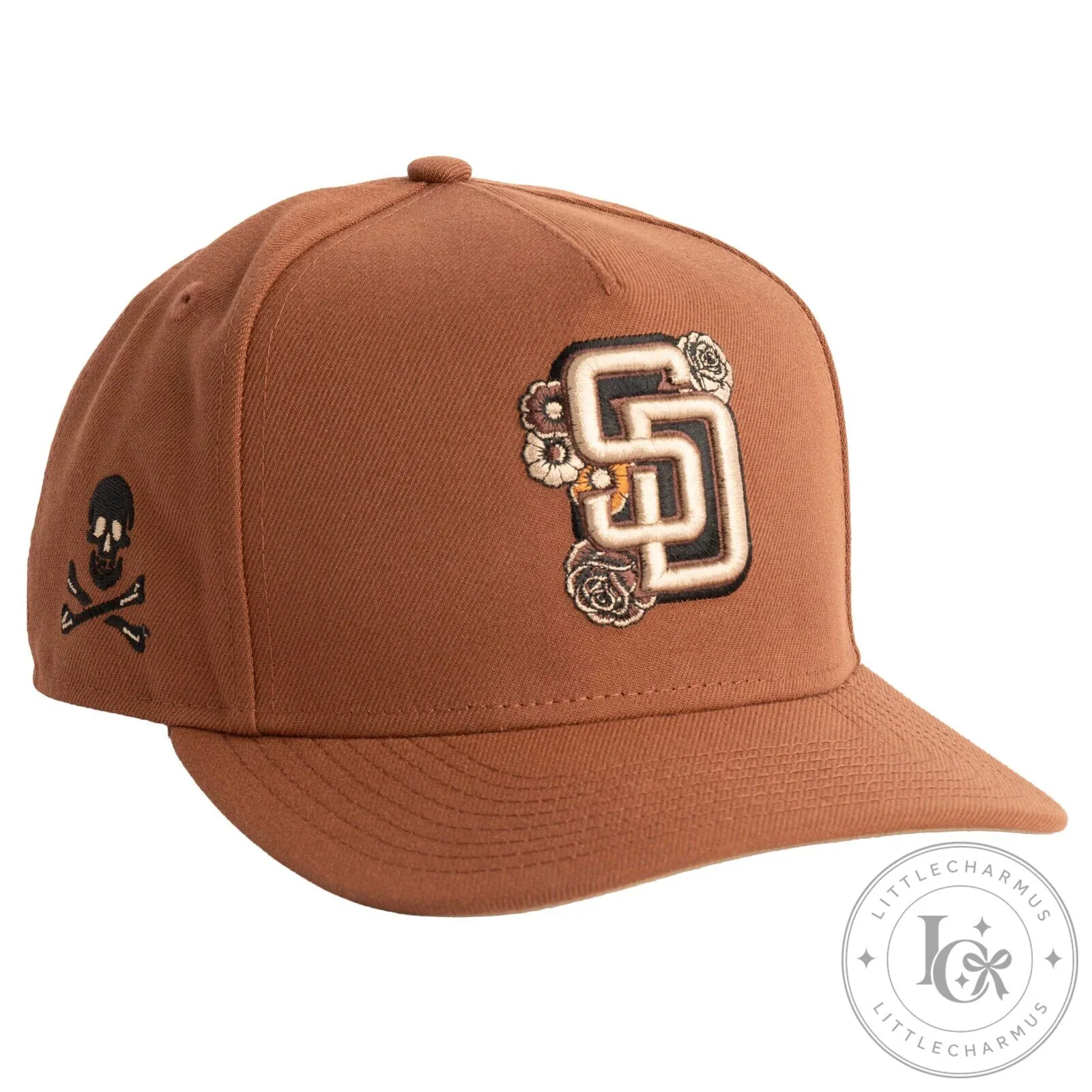 San Diego Padres Brown Floral Skull Embroidered Baseball Cap Hat