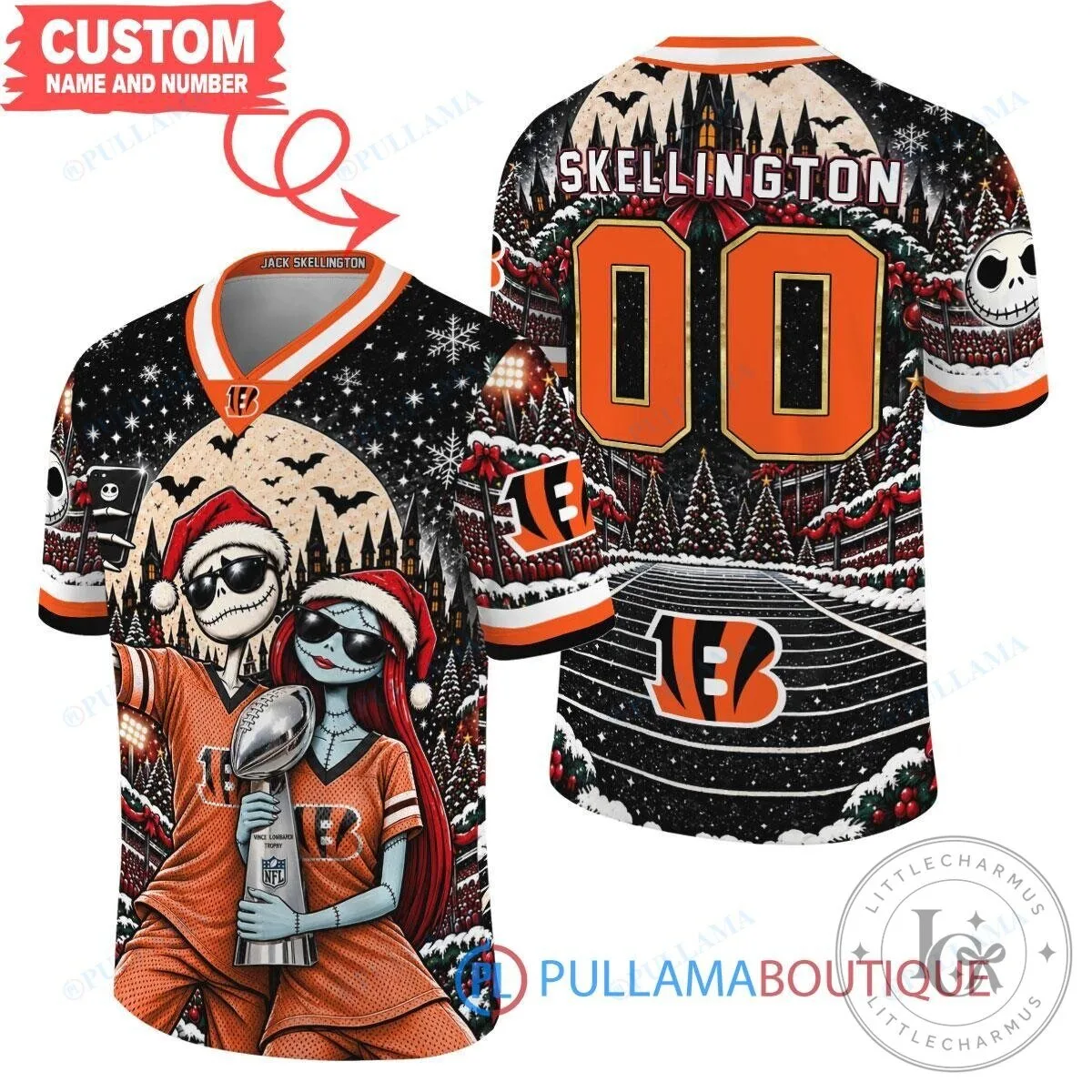 Cincinnati Bengals Jack Skellington Sally Christmas Football Jersey