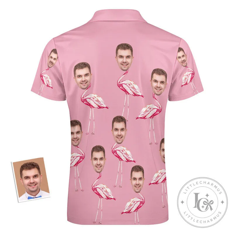 Pink Flamingo Personalized Face Men's Zipper Polo Shirt 15 Pink Flamingo Personalized Face Men
