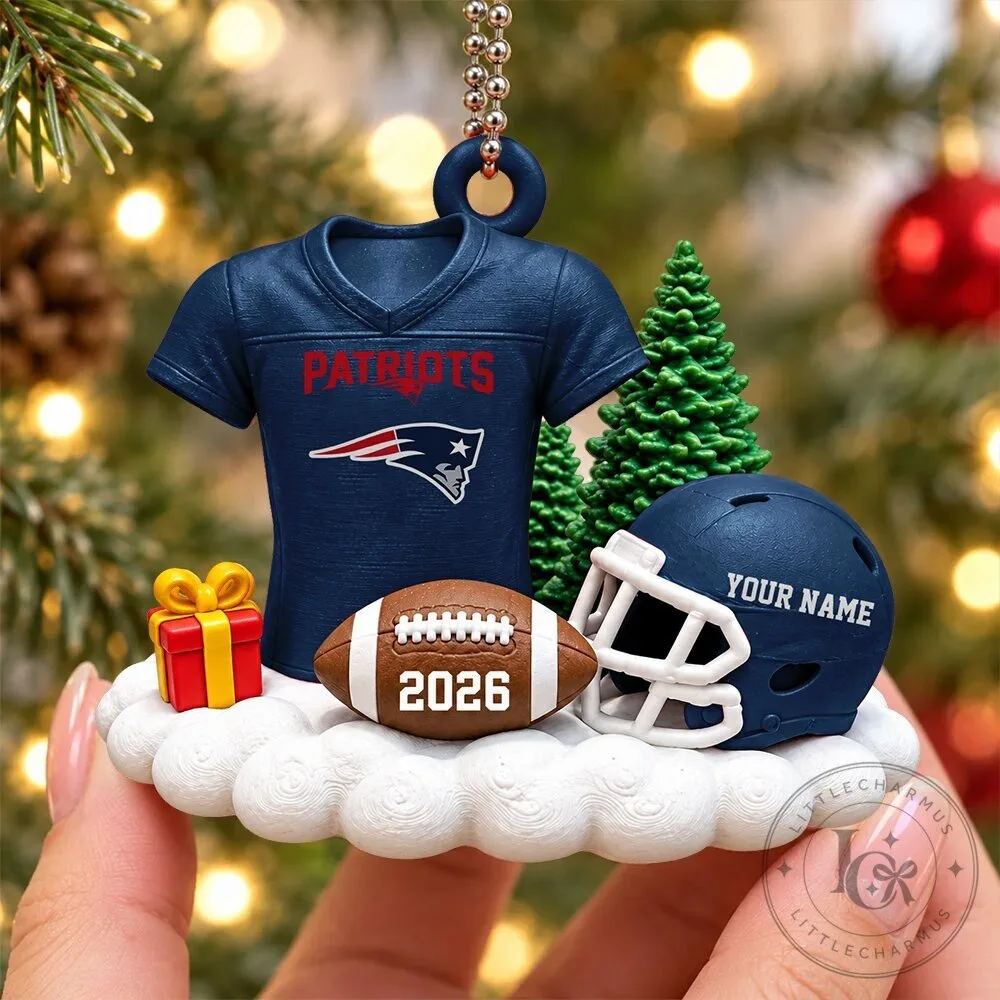 New England Patriots Football Jersey Helmet Custom Name Christmas Ornament