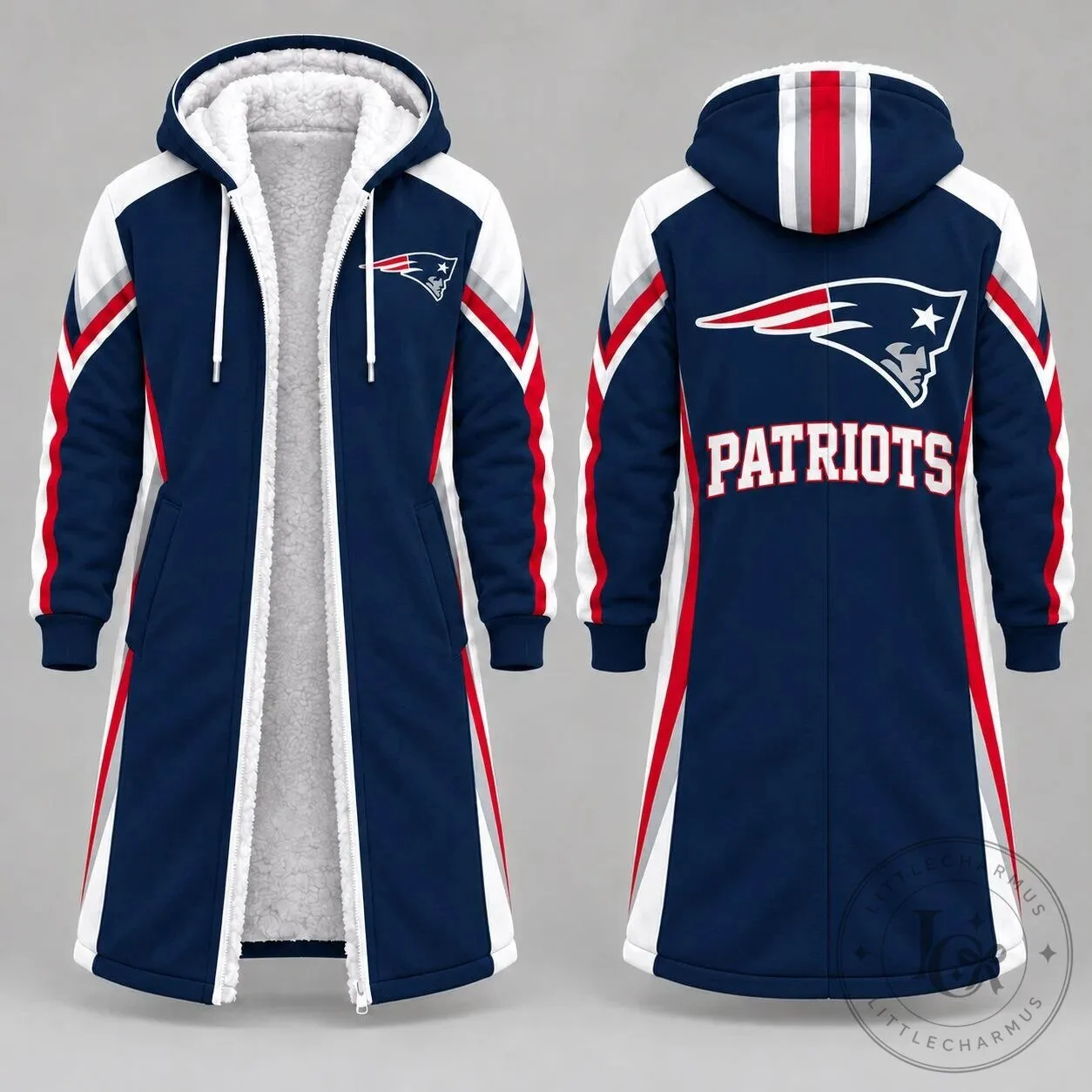 New England Patriots NFL Game Day Long Hooded Sherpa Fleece Jacket