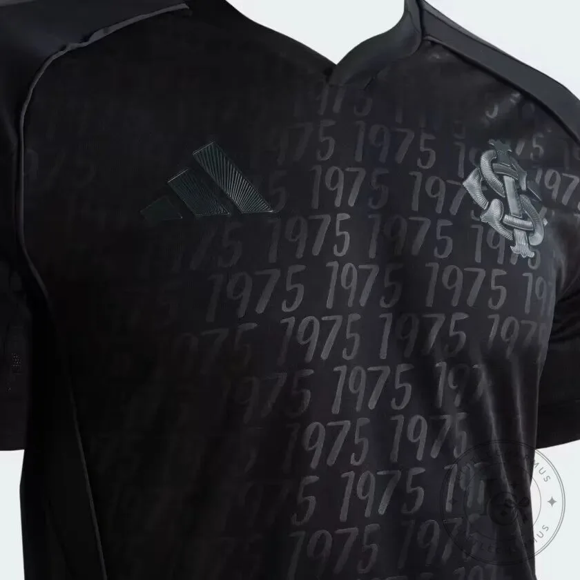 Black 1975 Commemorative Football Fan Jersey with Subtle Pattern 12 Black 1975 Commemorative Football Fan Jersey with Subtle Pattern